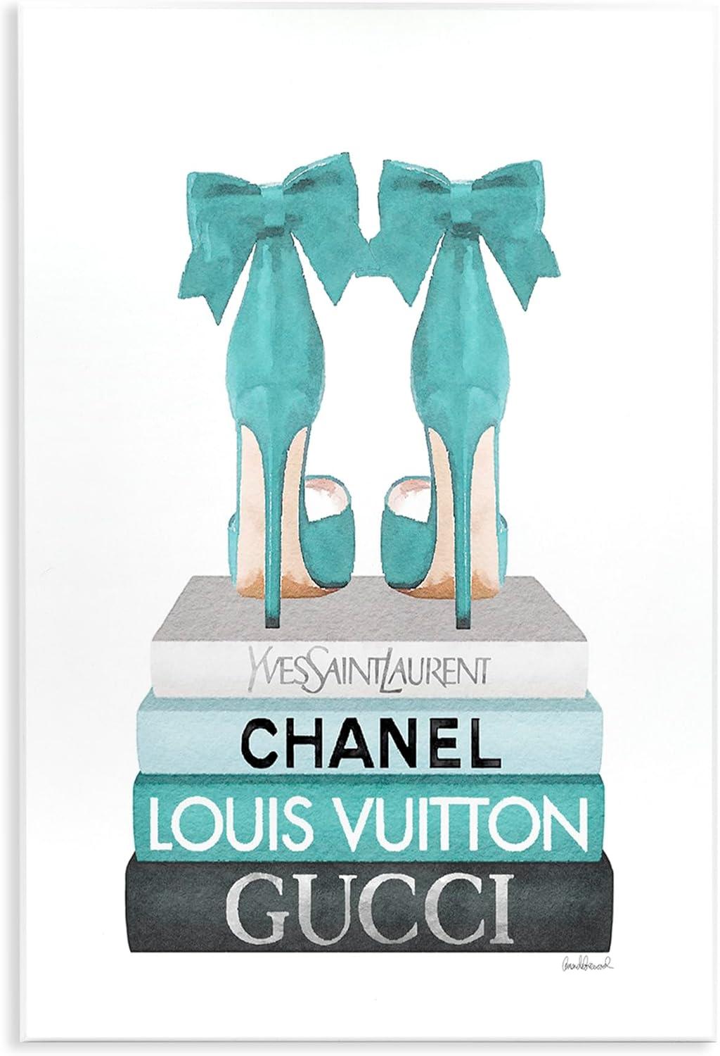 Stupell Industries Turquoise Bow Heels on Books Women's Fashion Designed by Amanda Greenwood