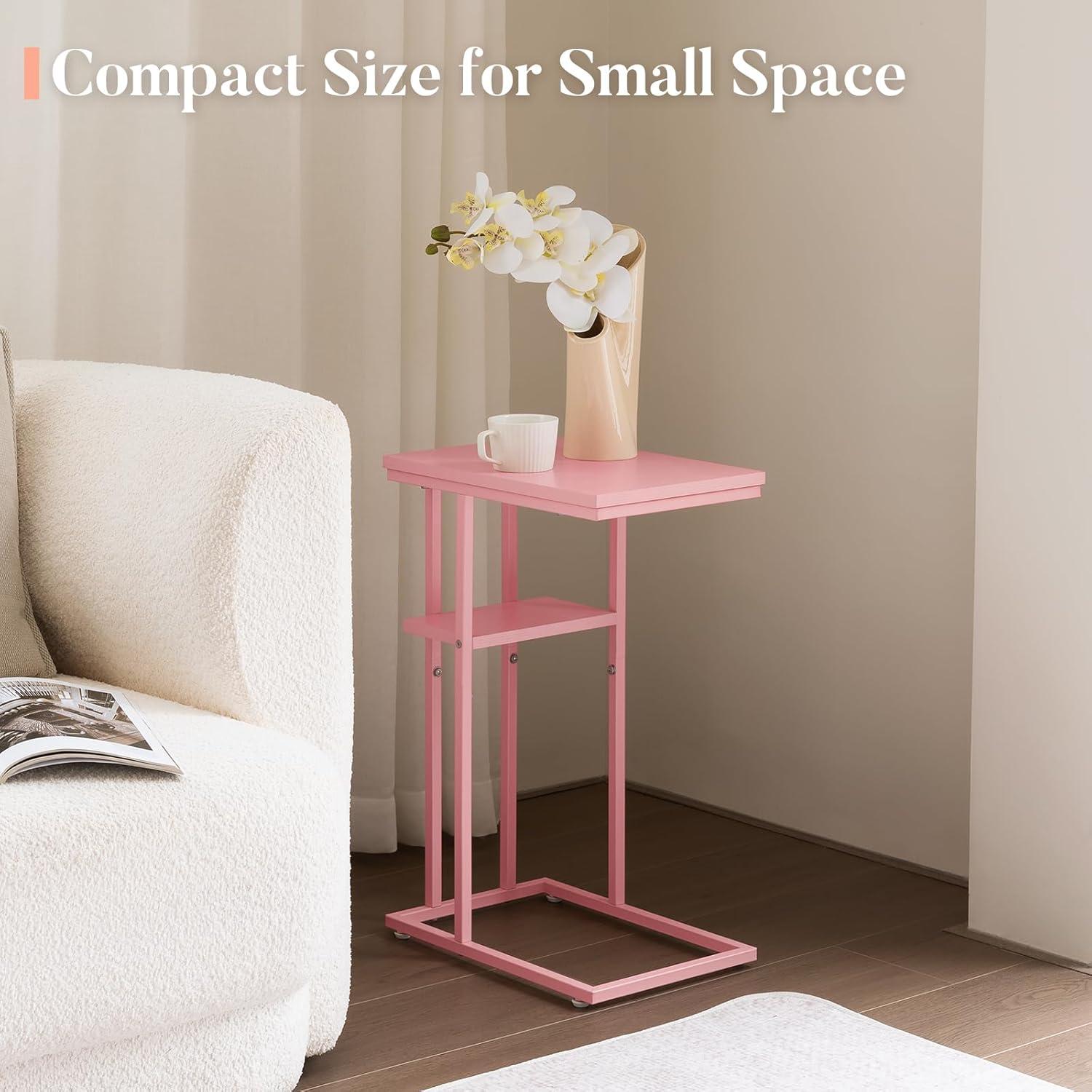 C Shaped End/ Side Table for Couch and Bed, Small Spaces, Living Room, Bedroom, Rustic Snack Table