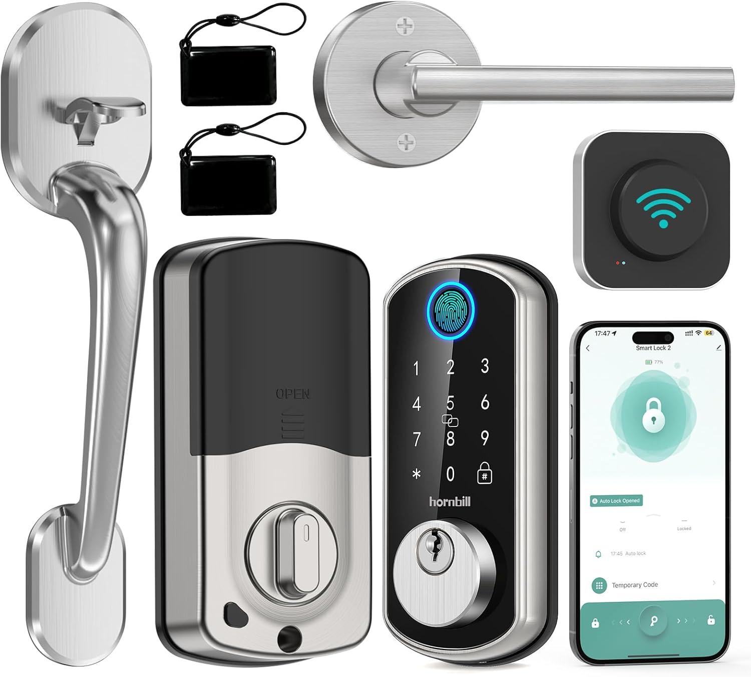 Wi-Fi & Bluetooth Smart Lock, Keyless Entry Smart Front Lock, hornbill Touch Screen Keypads, App Control, Auto Lock, Compatible with Alexa, Remotely Control (Included G2 Gateway)