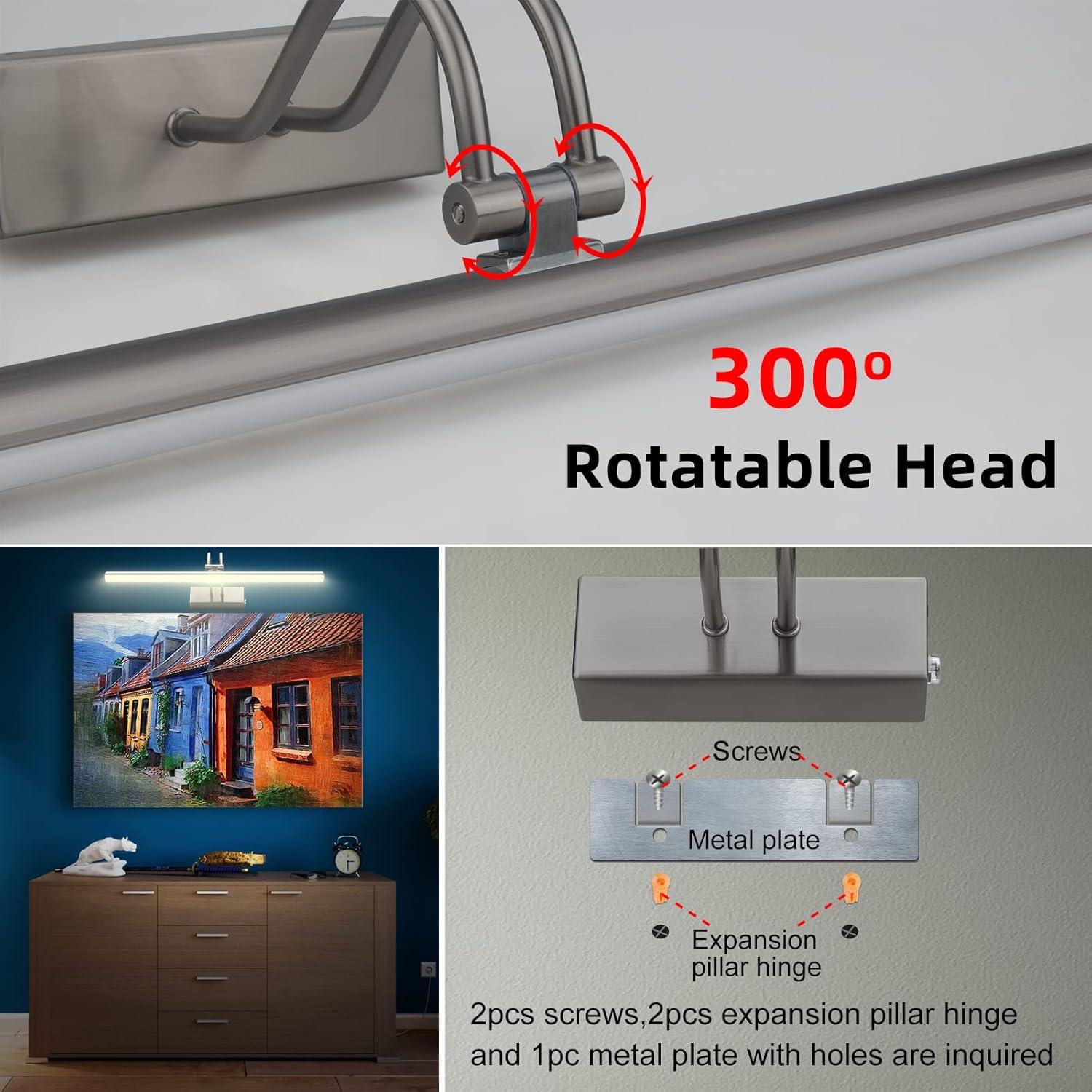 Picture Light,  Battery Operated Picture Lights For Paintings,Metal Remote Control Display Art Light With Timer And Dimmable For Wall Painting,Frame, Portrait, Dartboard-Brass