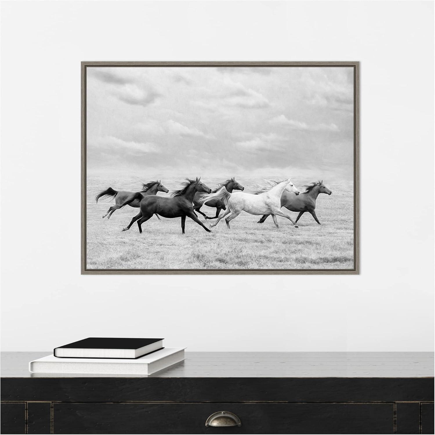 24" x 18" Horse Run I by PH Burchett Framed Canvas Wall Art - Amanti Art: Modern Lithograph, Sawtooth Back Mounted