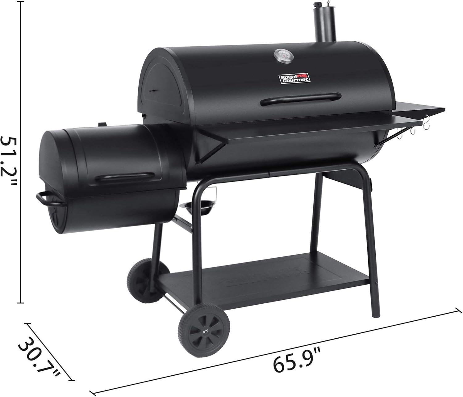 Royal Gourmet Black Steel Charcoal Grill with Offset Smoker