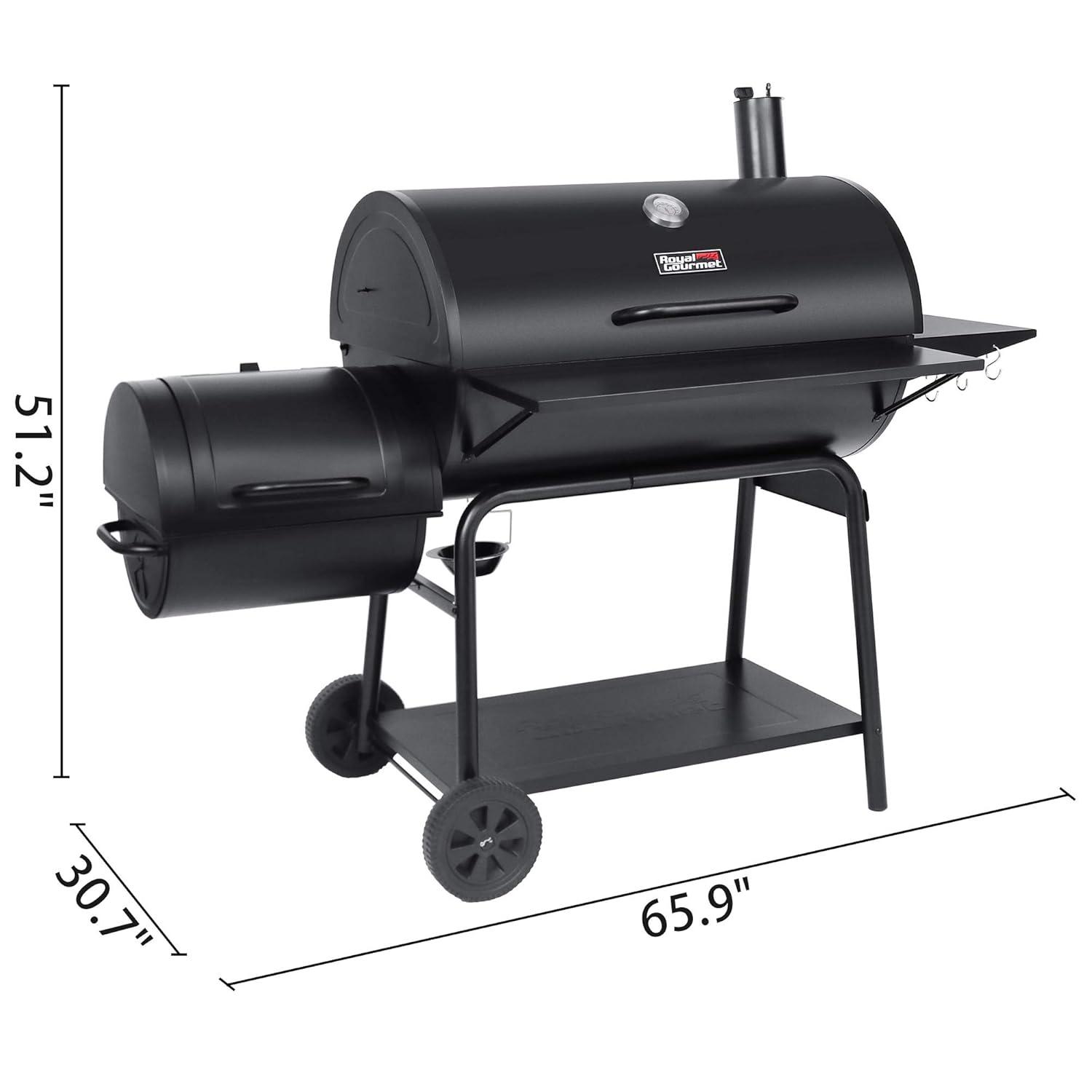 Royal Gourmet Black Steel Charcoal Grill with Offset Smoker