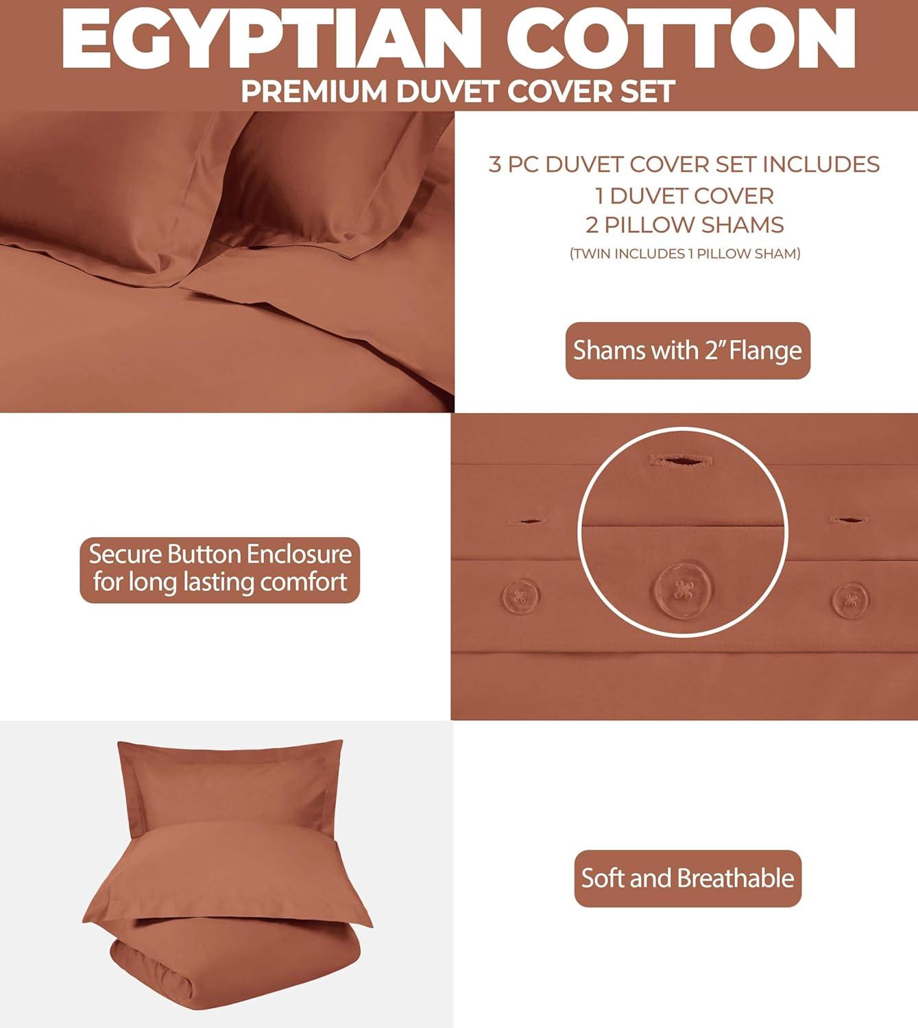 Superior Egyptian Cotton 300 Thread Count Duvet Cover Set, Twin, Pumpkin