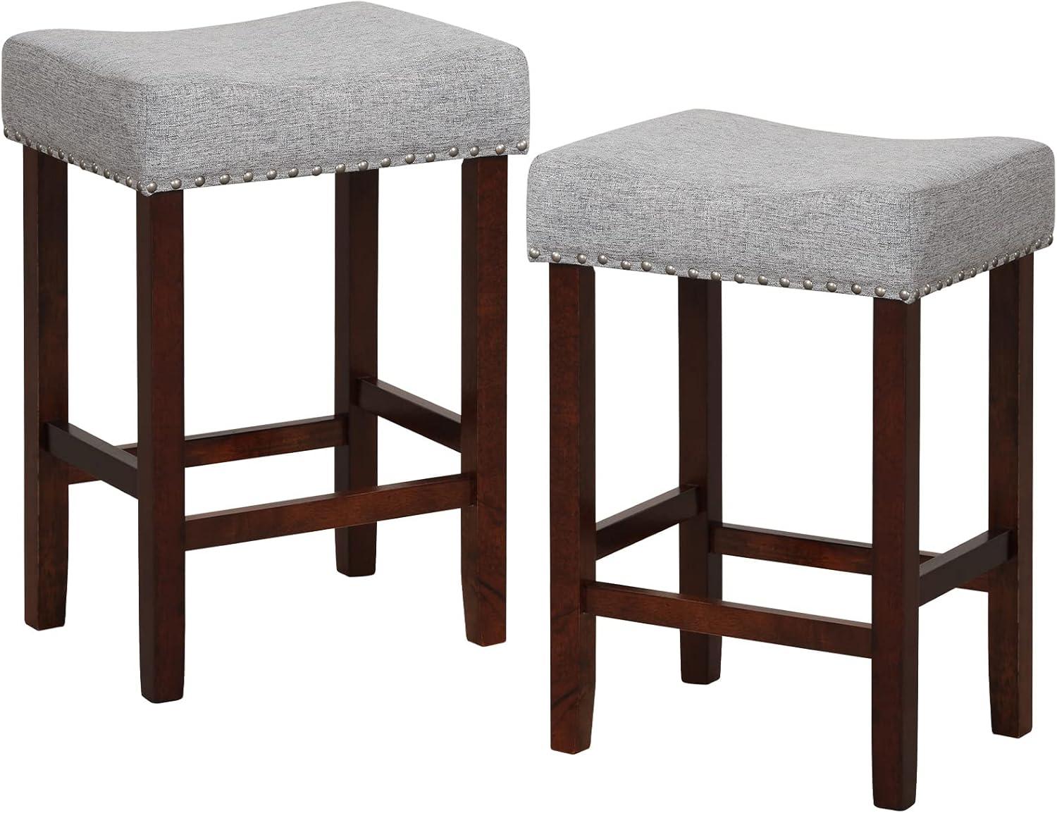 Costway Set of 2 Bar Stools Counter Height Saddle Kitchen Chairs with Wooden Legs Beige