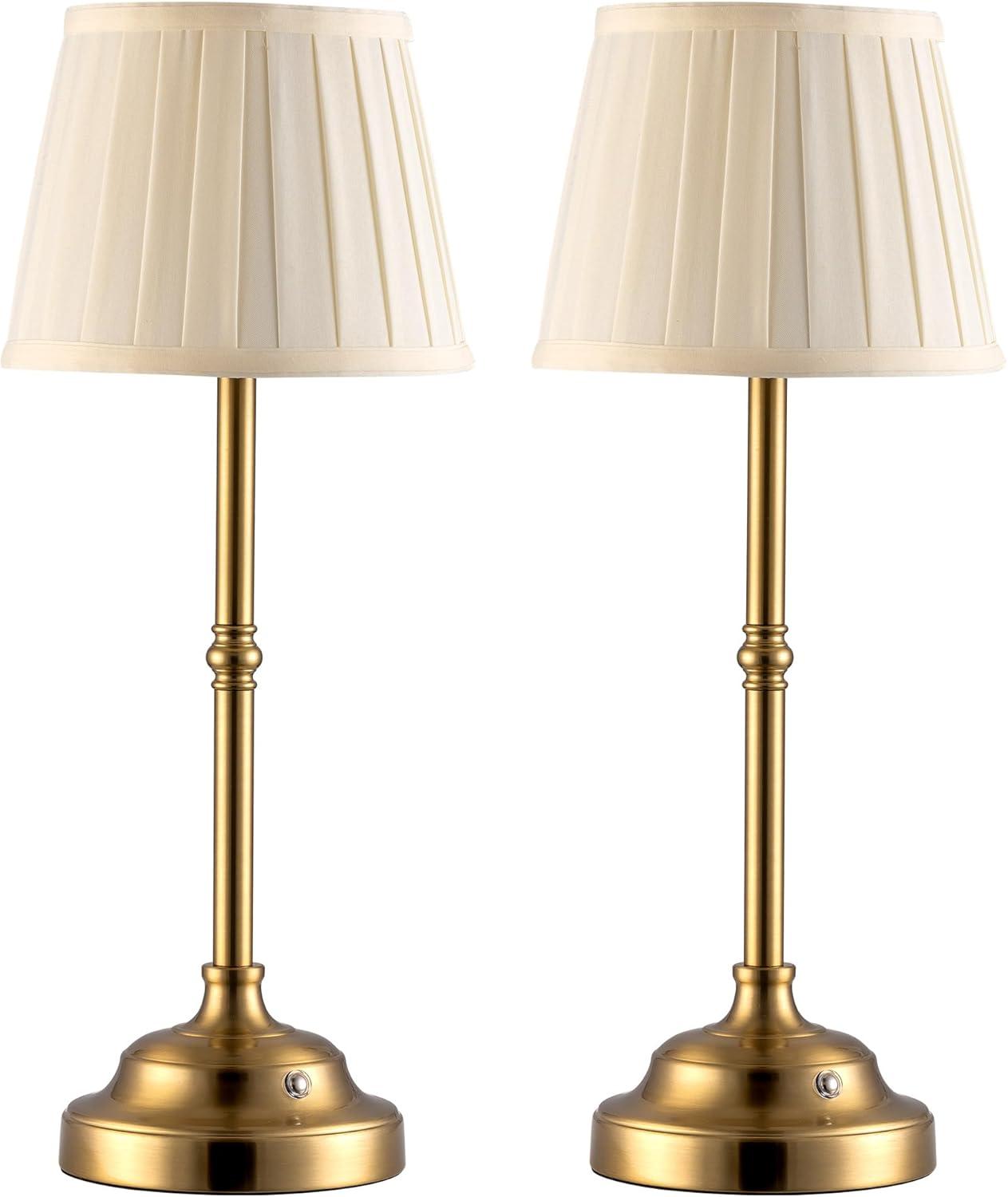 KDG Cordless LED Table Lamp Set of 2, Portables Fabric Shade Desk Lamps, 4000mAh Rechargeable Battery Powered Lighting, Dimmable Light for Dining Room, Bedroom, Bedside, Night Light, Balcony (Bronze)