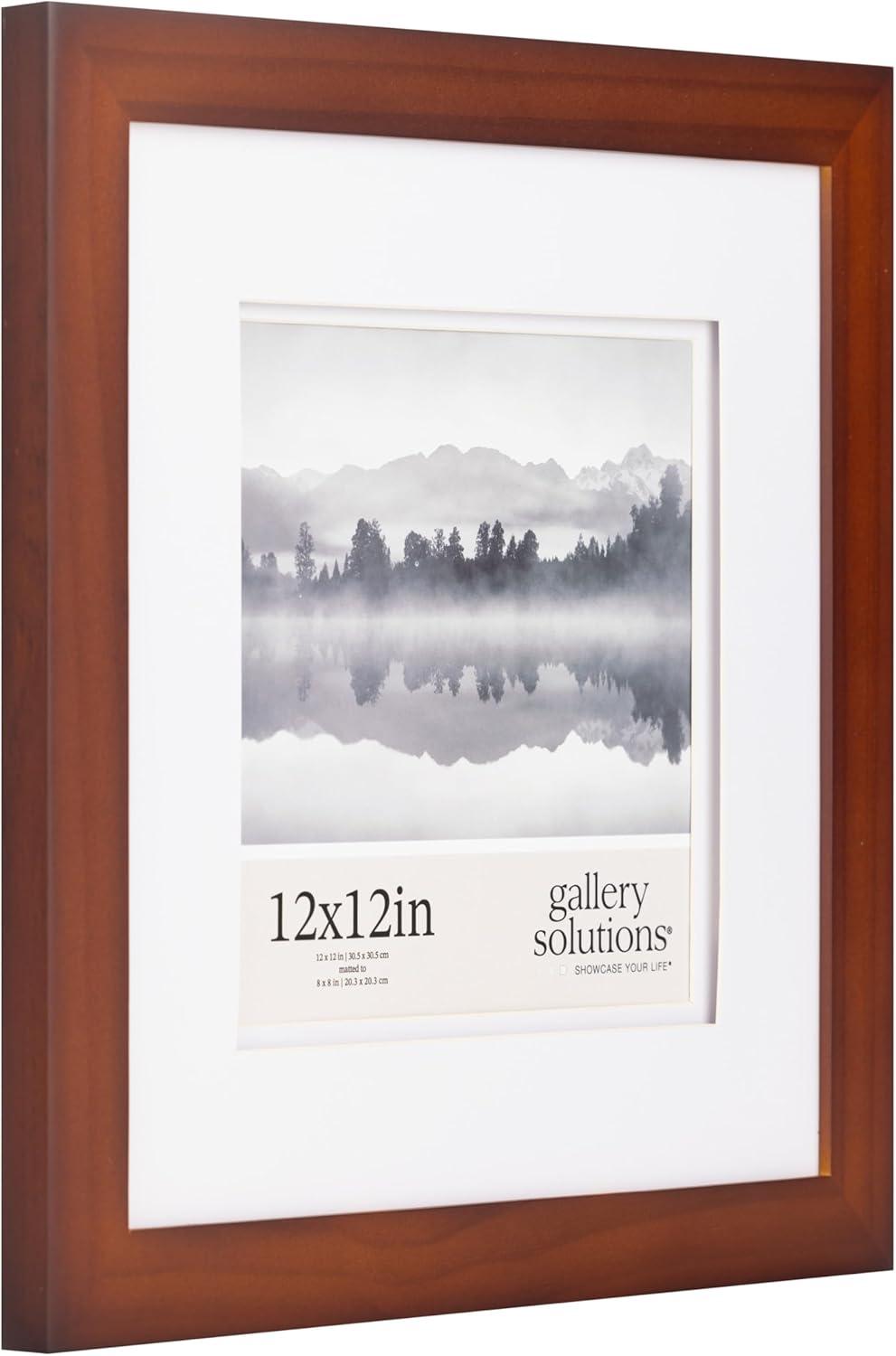 Gallery Solutions 12"x12" Wide Double Mat 8"x8" Photo Frame Walnut Brown