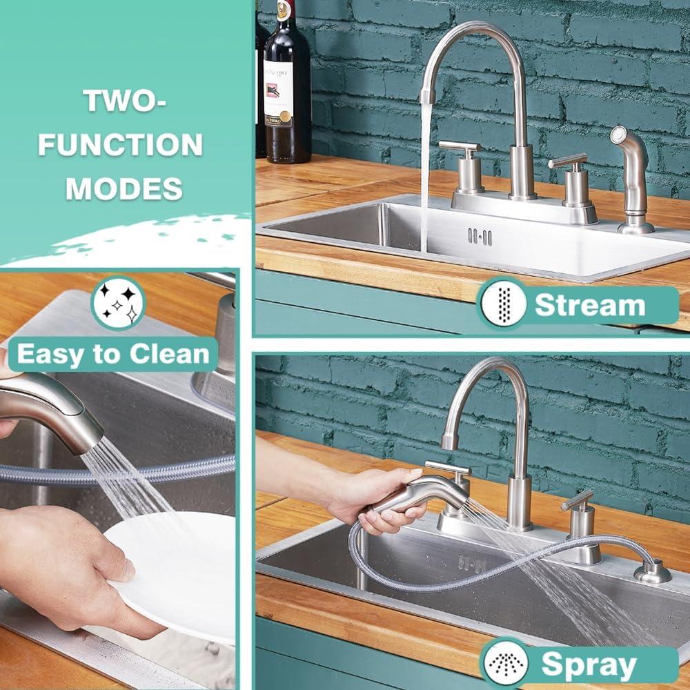 Brushed Nickel 2-Handle Kitchen Faucet with Side Sprayer