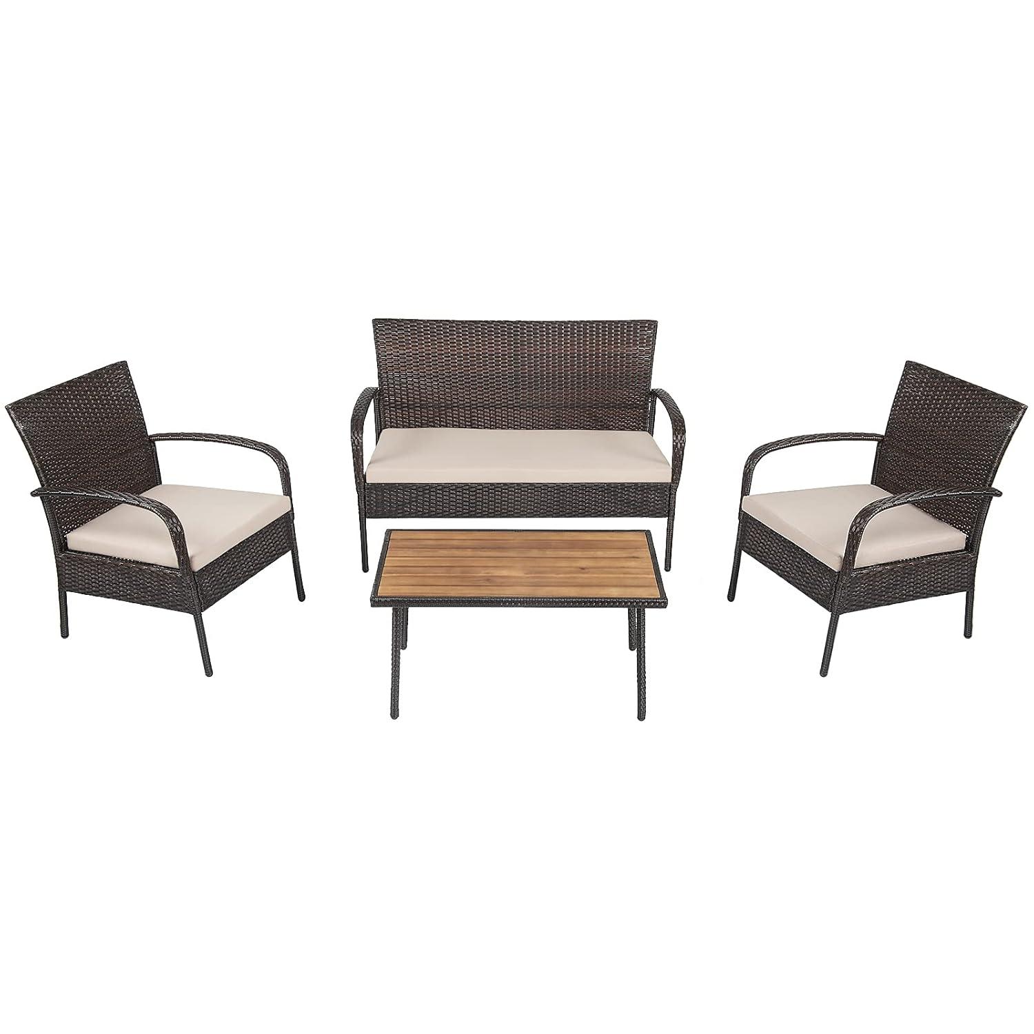 Tangkula 4PCS Cushioned Rattan Patio Conversation Set Outdoor Furniture Set