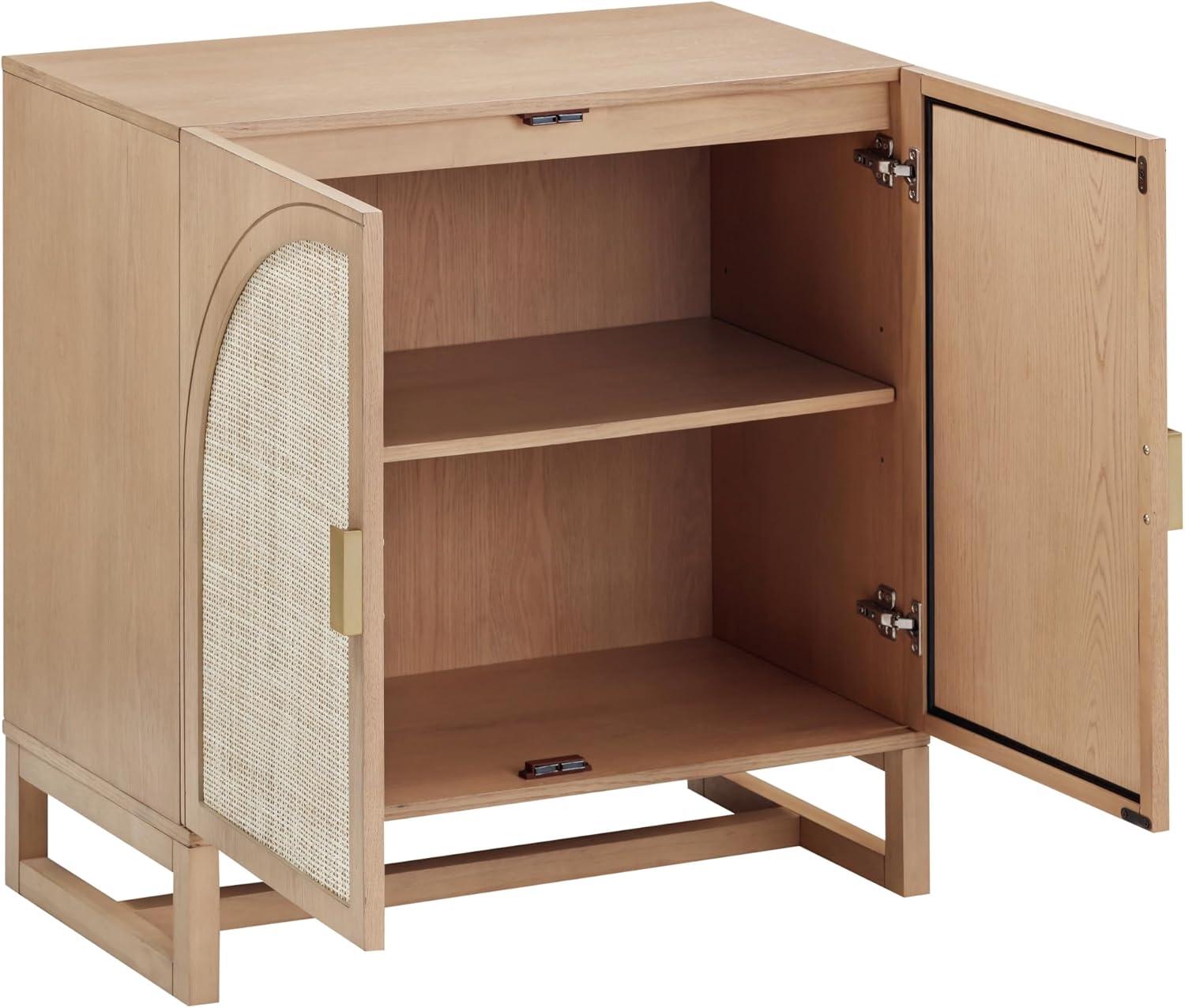 Nathan James Paxton Mid-Century Modern Wood Storage Cabinet with Doors, Arched Storage Cabinet for Living Room or Kitchen with Rattan Door Details, Raw Oak Set of 2
