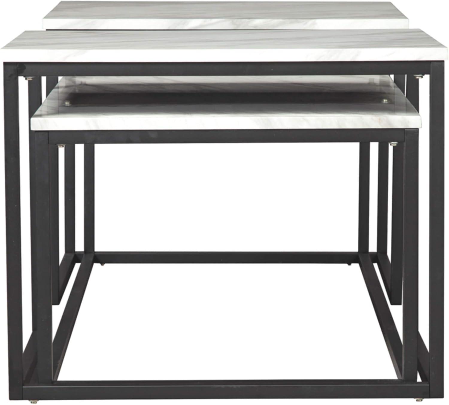 Benjara 3 Piece Occasional Table, Metal Frame, Marble Top, White and Black