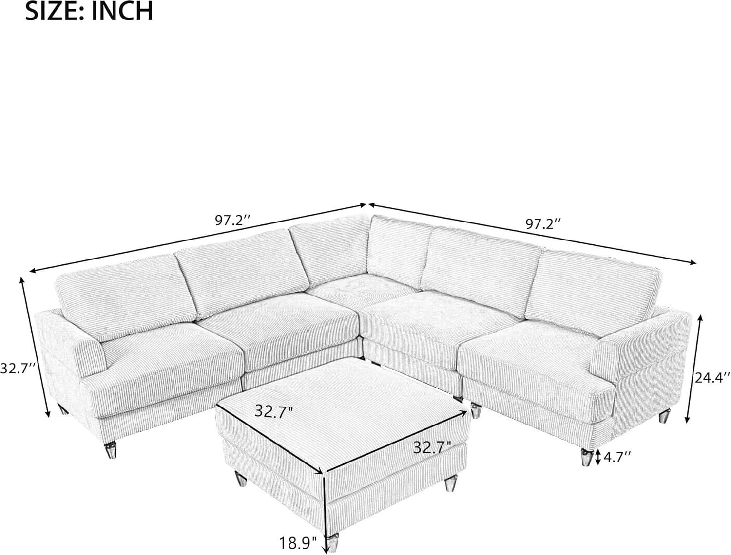 LUMISOL Large Corduroy Fabric Sofa Couch with Ottoman for Living Room, L Shaped Sectional Sofa Couch, 98" L Modular Corner Sectional Sofa for Spacious Space Office, Beige