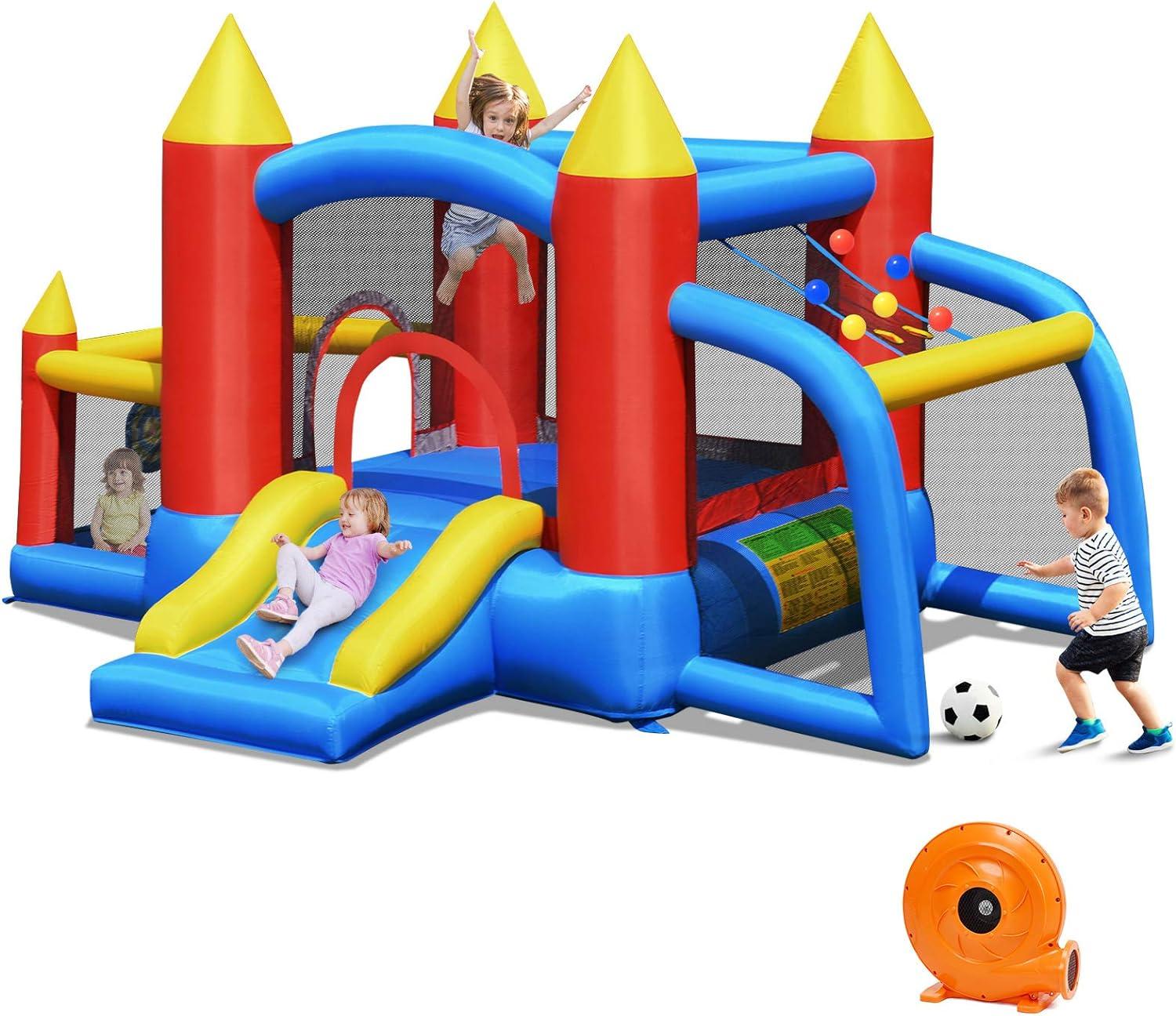 Multicolor Inflatable Castle Bounce House with Slide and Blower