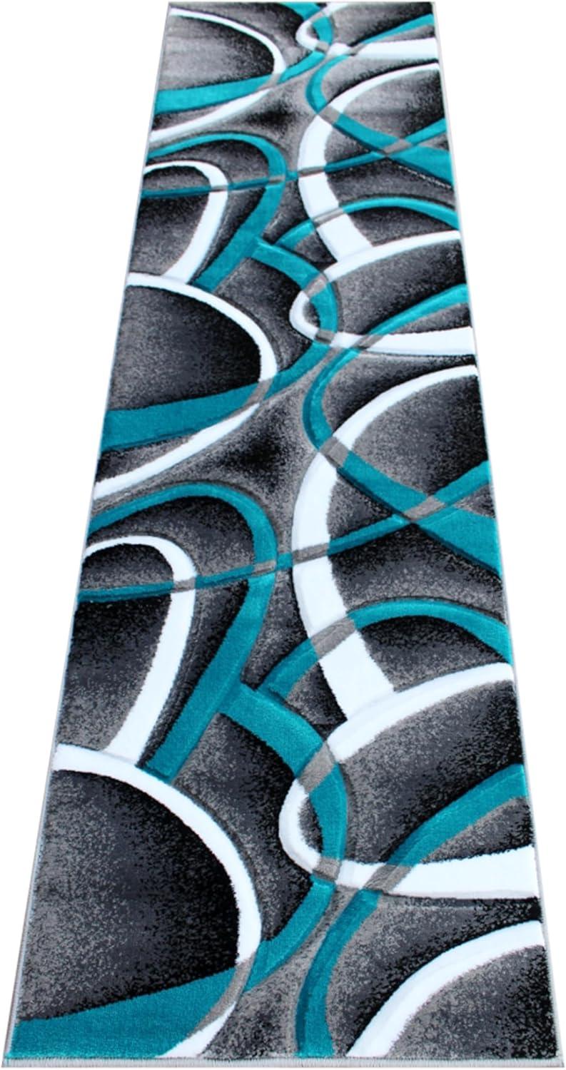 Flash Furniture Atlan Collection Abstract Area Rug - High Pile Turquoise Olefin Rug - 2' x 7' Area Rug - Jute Backing - Hallway, Entryway, Bedroom