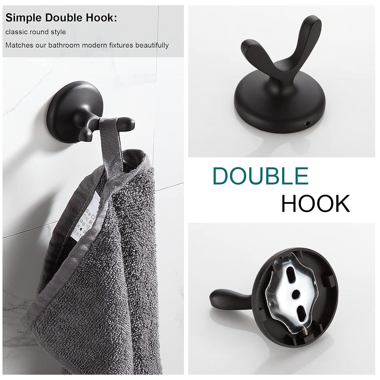 BGL Bathroom Hardware Set Matte Black Adjustable Expandable Towel Bar 4-Piece Bathroom Accessory Set Wall Mounted Robe Hook Toilet Paper Holder Towel Ring Towel Bar