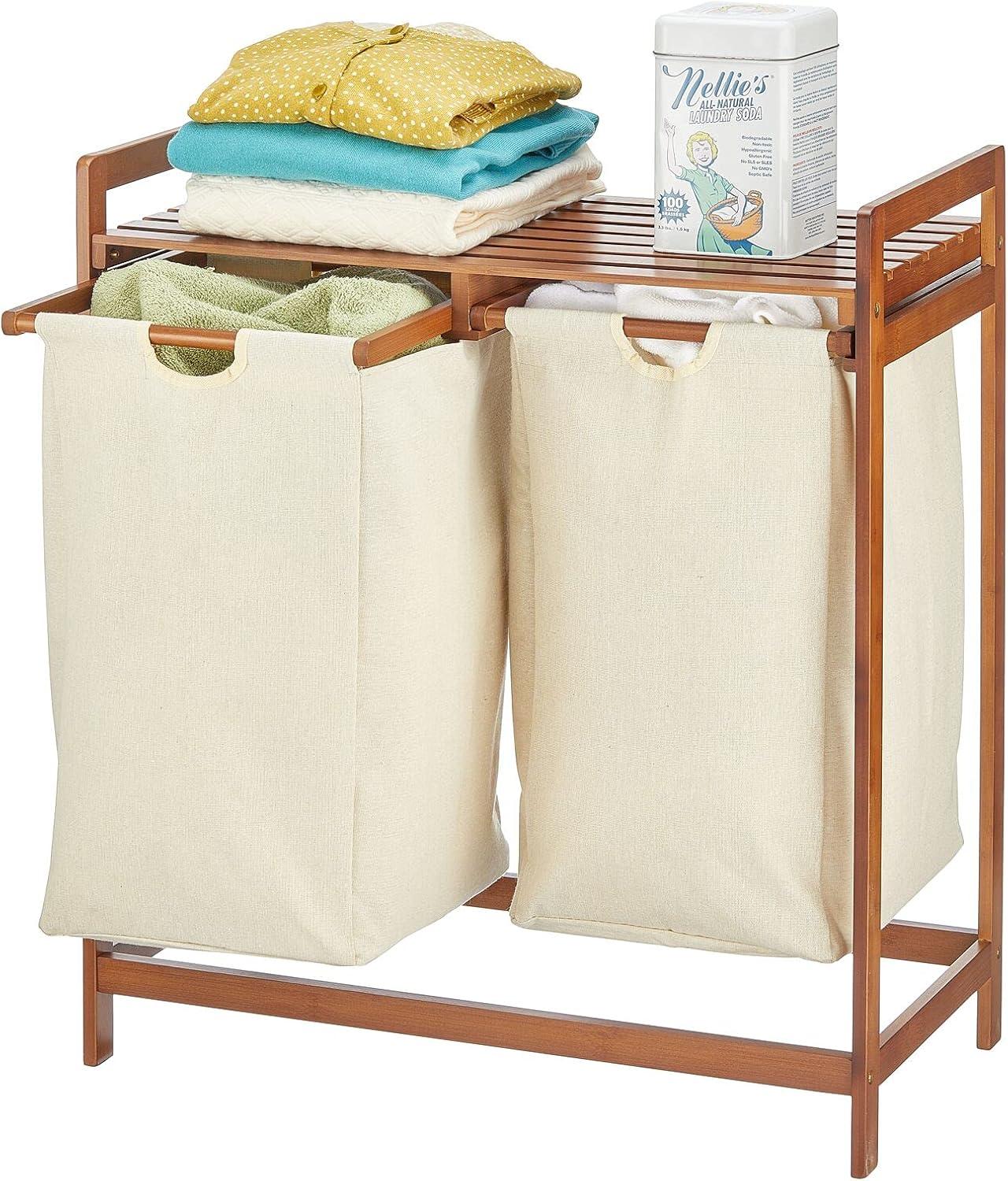 mDesign Versatile Dual Compartments Laundry Hampers, Vintage
