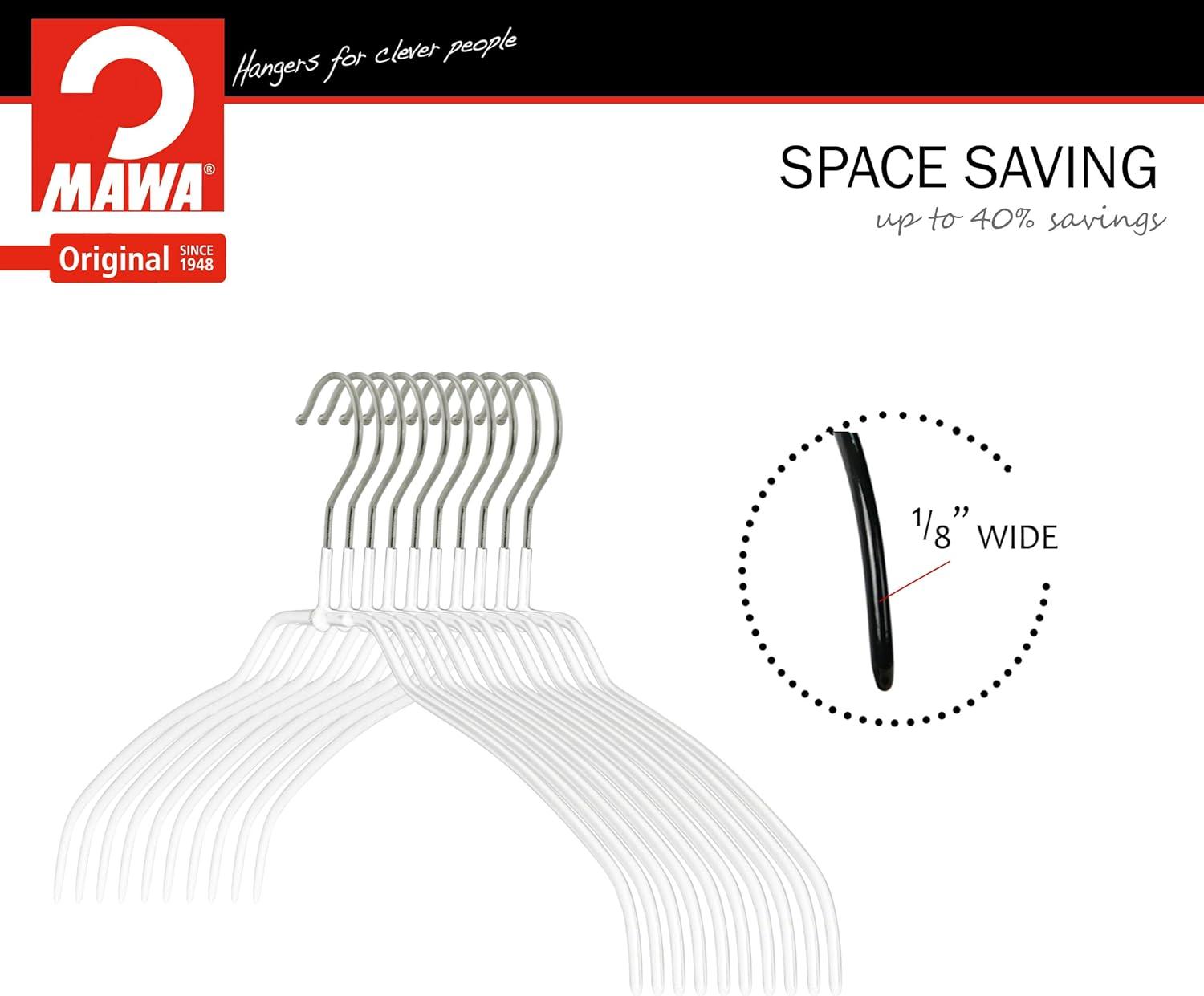 Mawa Mawa Silhouette Non-Slip Steel European Shirt/Coat Hanger, Ultra Thin And Narrow (Set of 20)