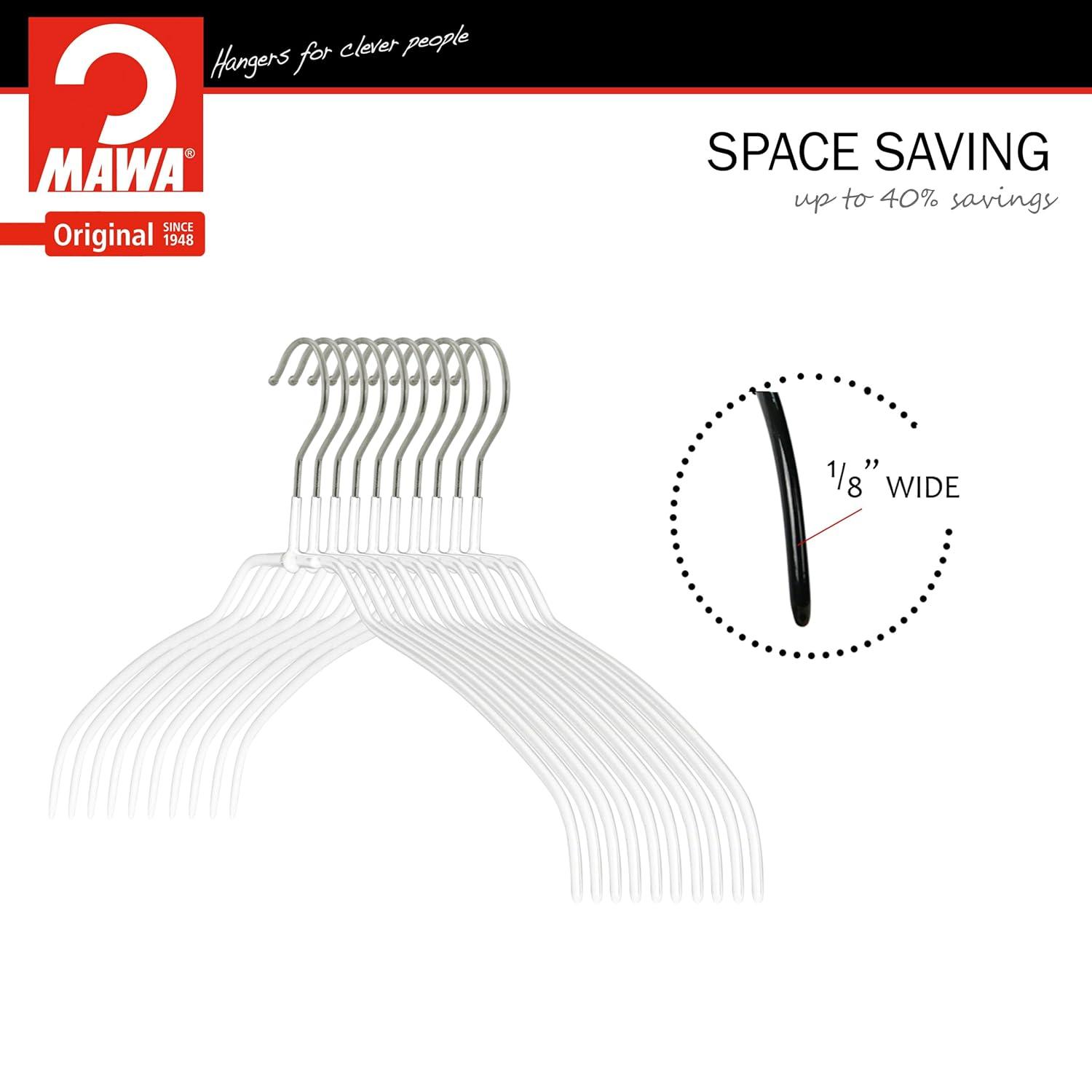 Mawa Mawa Silhouette Non-Slip Steel European Shirt/Coat Hanger, Ultra Thin And Narrow (Set of 20)