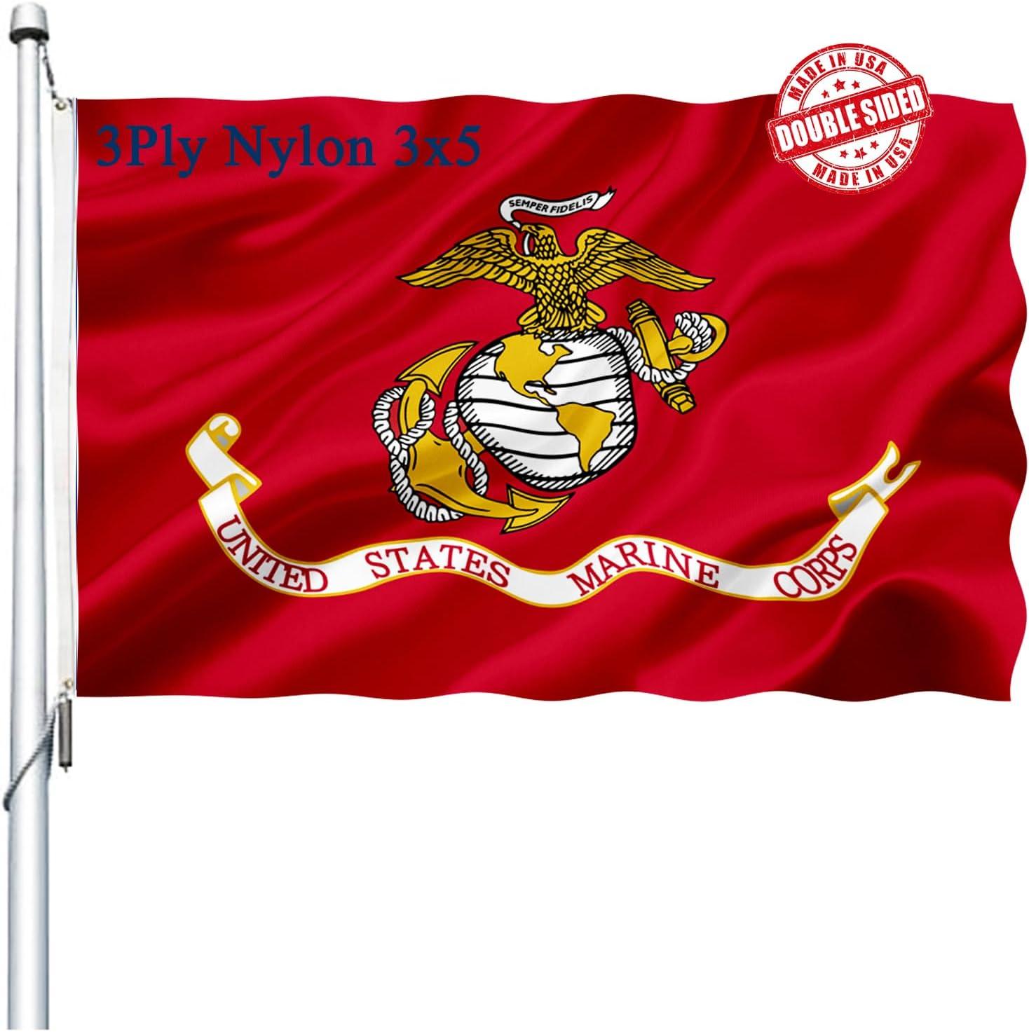 US Marine Corps Red Heavy Duty Polyester Flag 3x5 with Brass Grommets