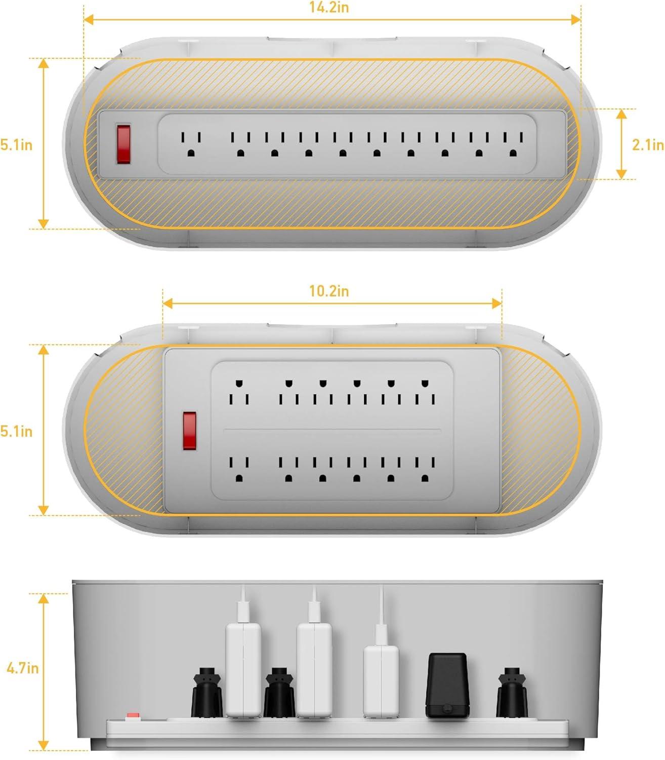 D-Line Cable Management Box, Hide Power Strips & Cords - Large, White