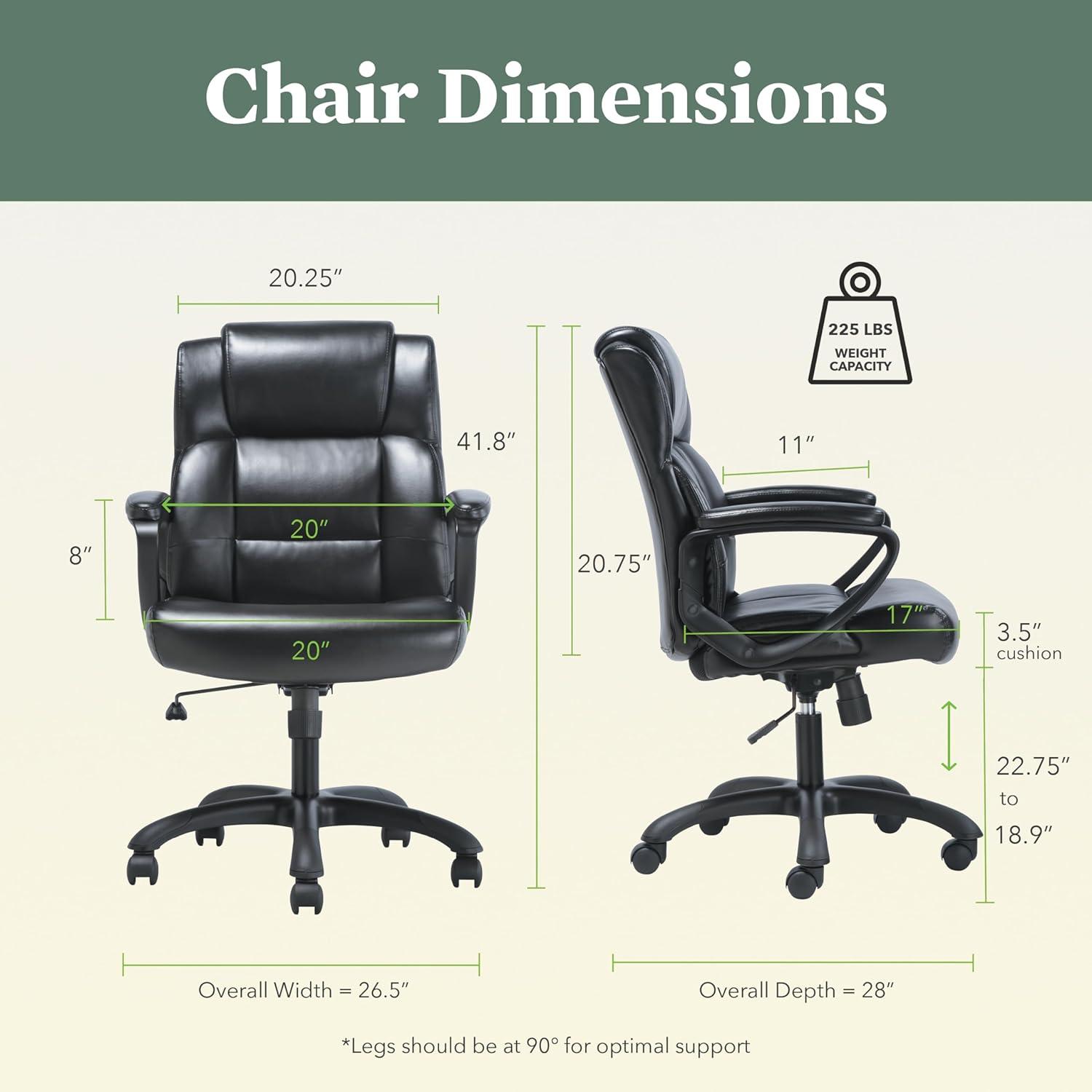 Basyx HVST305 19 in. - 23 in. Seat Height Mid-Back Executive Chair Supports Up to 225 lbs. - Black