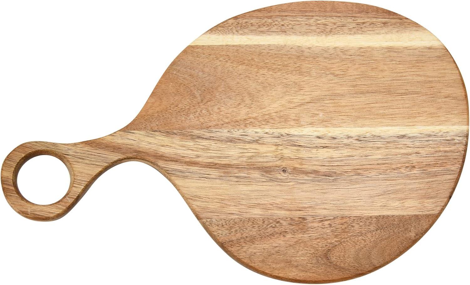 Modern Boho Round Acacia Wood Cutting Board with Handle - Chopping, Cheese Board, Charcuterie Tray - Natural Kitchen Decor