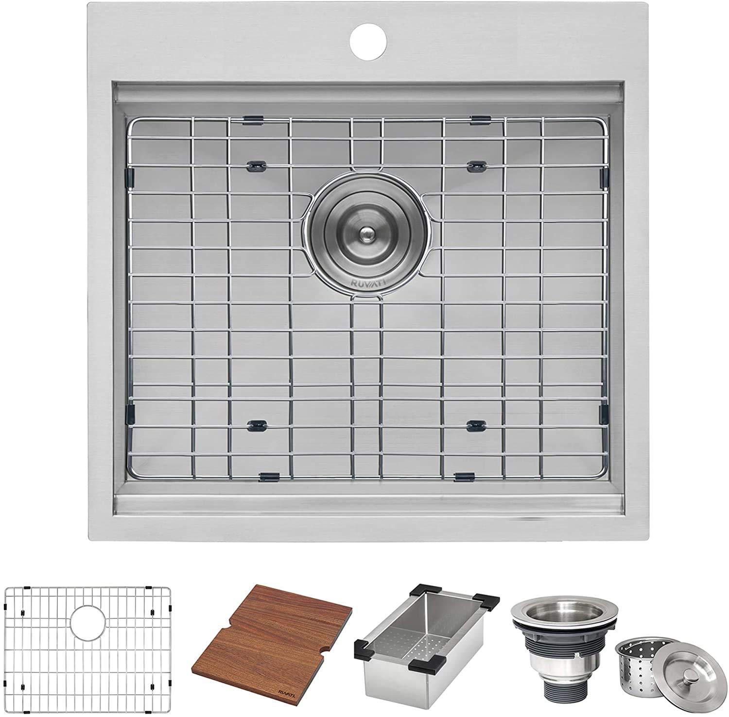 Ruvati 21 x 20 inch RV Workstation Drop-in Topmount Bar Prep Kitchen Sink 16 Gauge Stainless Steel