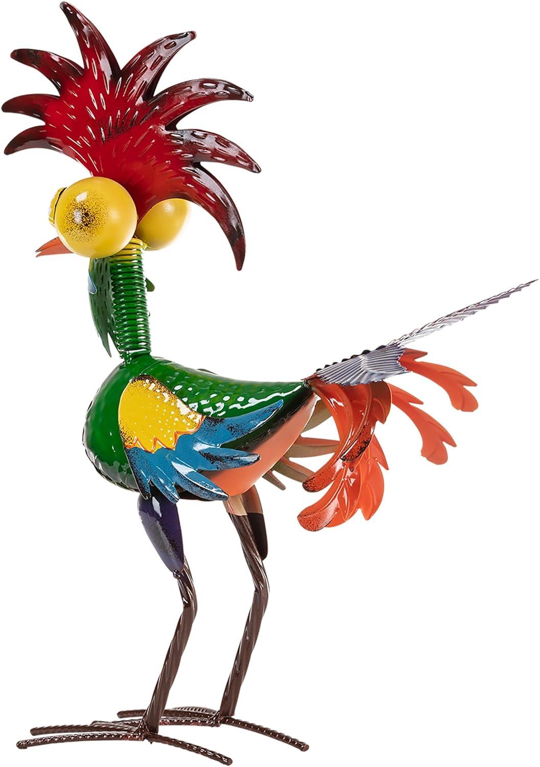 18" Multicolor Metal Rooster Lawn Decoration