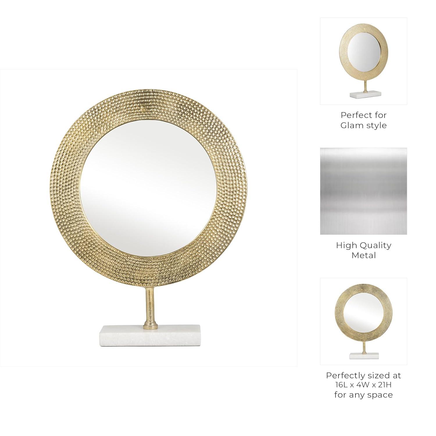 Sagebrook Home Metal 21" Hammered Mirror On Stand, Gold
