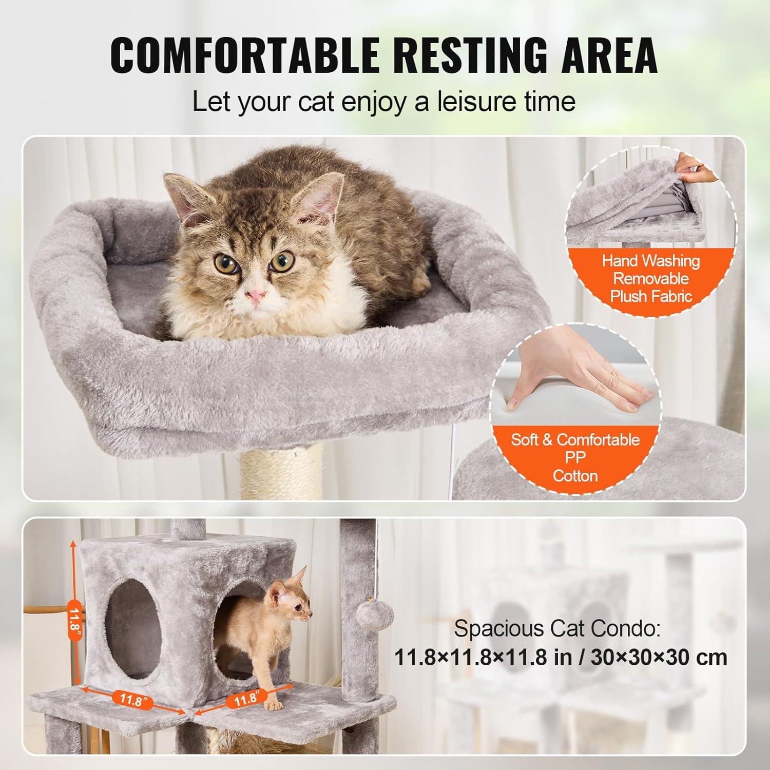 Light Grey 56.2" Cat Tree Tower with Hammock and Condo