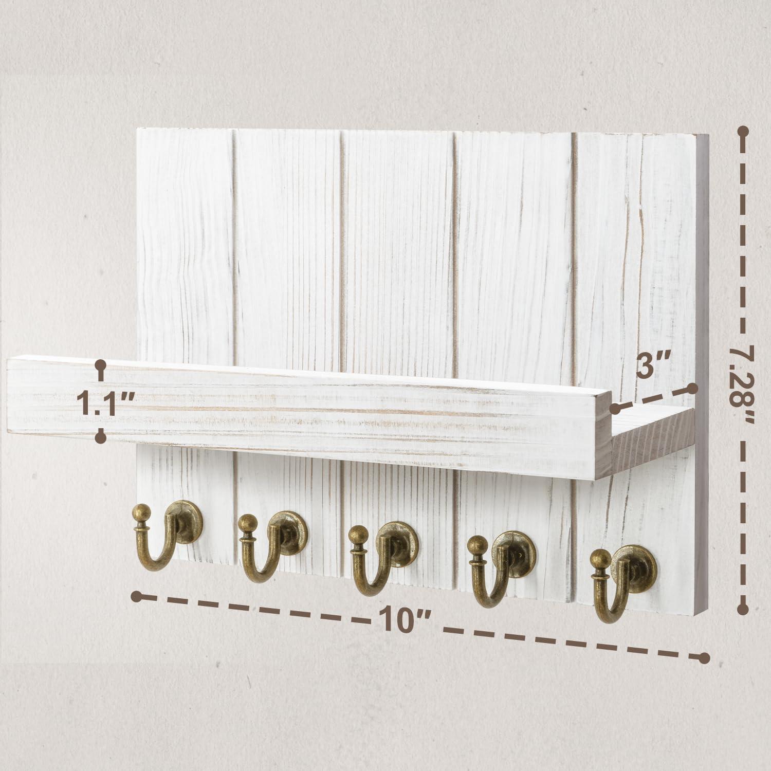 Rebee Vision Key Holder Wall Mount - Decorative Key and Mail Organizer for Wall with Shelf - Entryway and Living Room Decor(White)