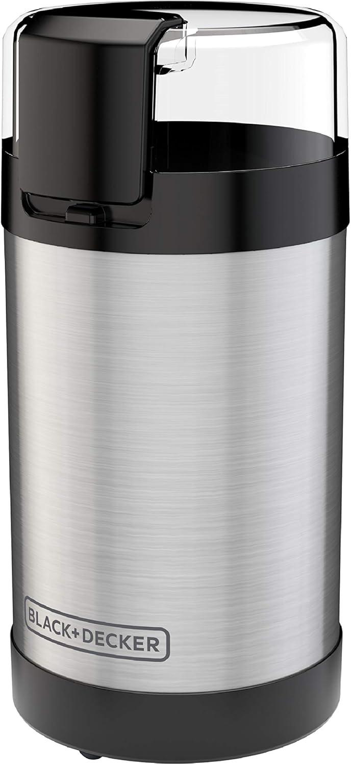 BLACK+DECKER One Touch Coffee Grinder, 2/3 Cup Coffee Bean Capacity, Spice Grinder, One Touch Push-Button Control -150 Watts -Stainless Steel Blades