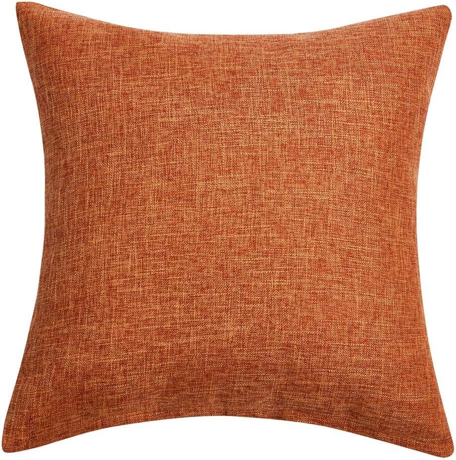 Burnt Orange Linen Rustic 18" Square Throw Pillow Covers Set of 2