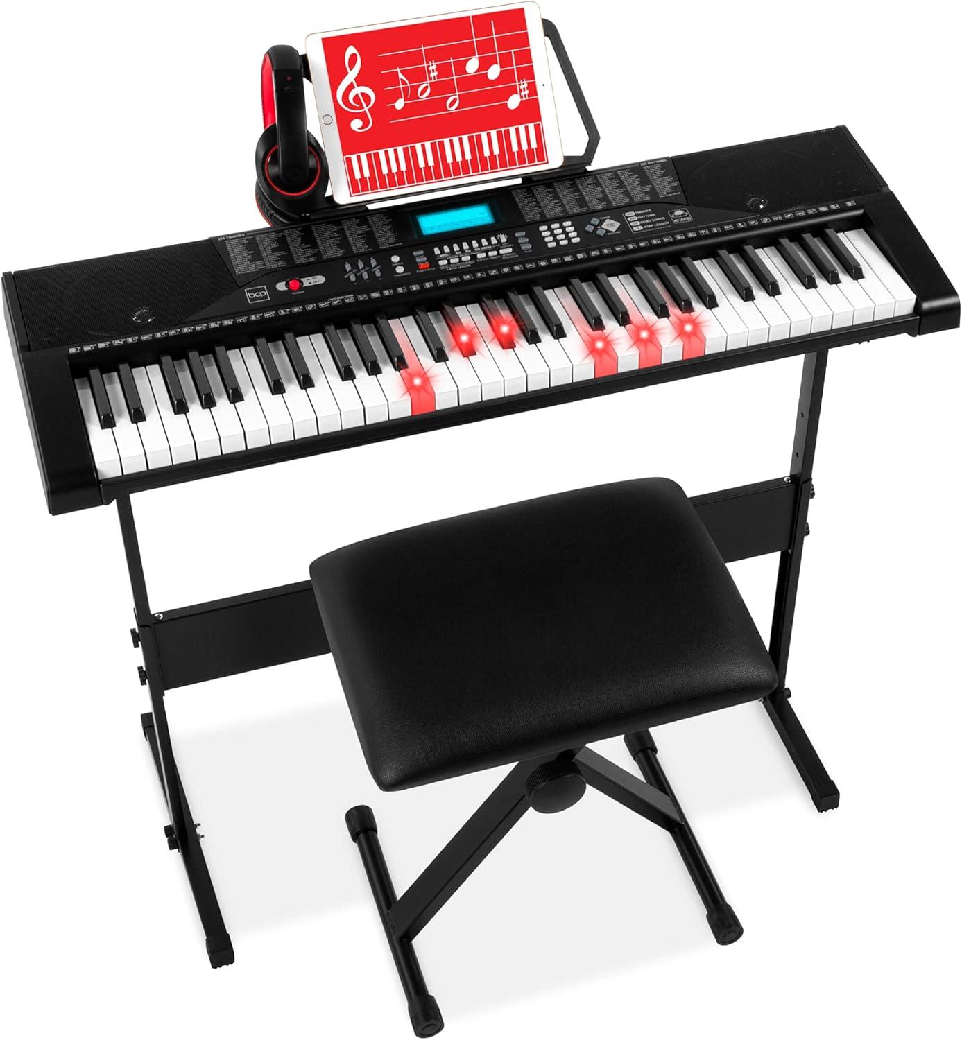Best Choice Products 61-Key Beginners Complete Electronic Keyboard Piano Set w/ LCD Screen, Lighted Keys - Black