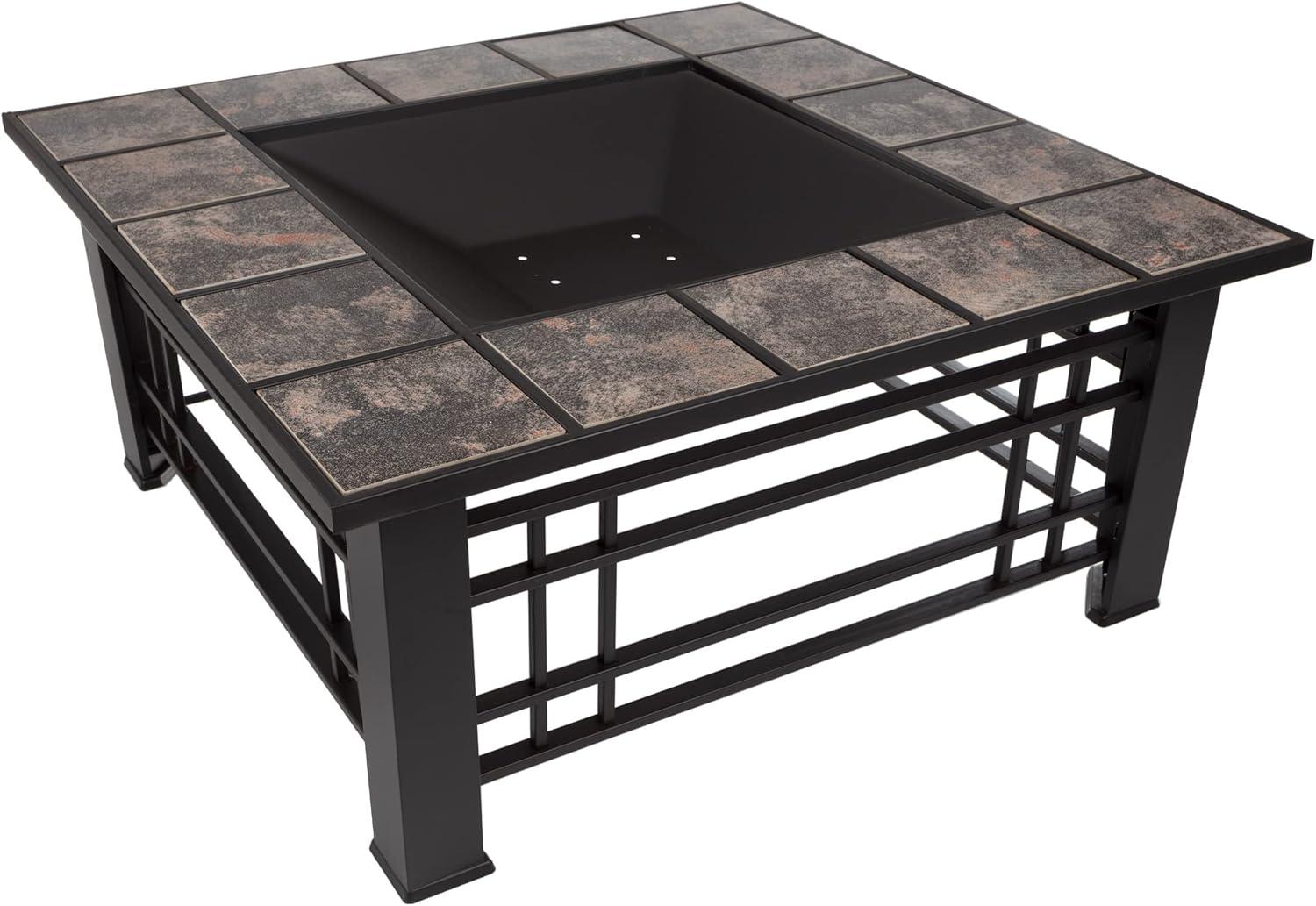 Pure Garden 32-Inch Outdoor Fire Pit with Screen, Cover, and Poker (Black)