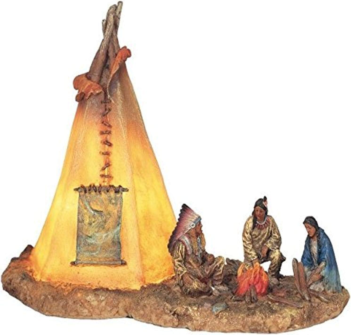 CintBllTer SS-G-11390 Americans with Lighting Tipi Collectible Indian Decoration Statue