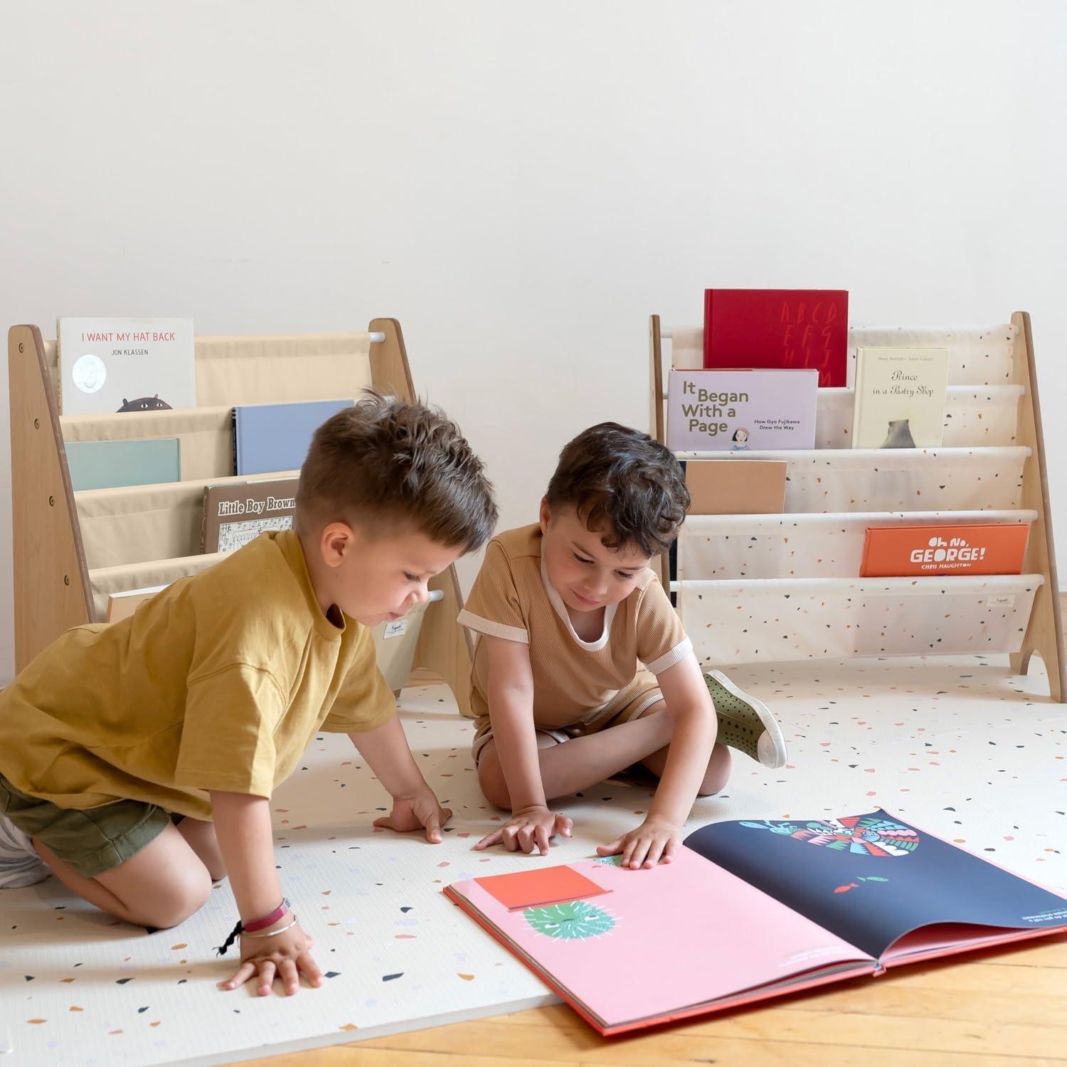 Beige Recycled Fabric Kids 4-Tier Book Rack