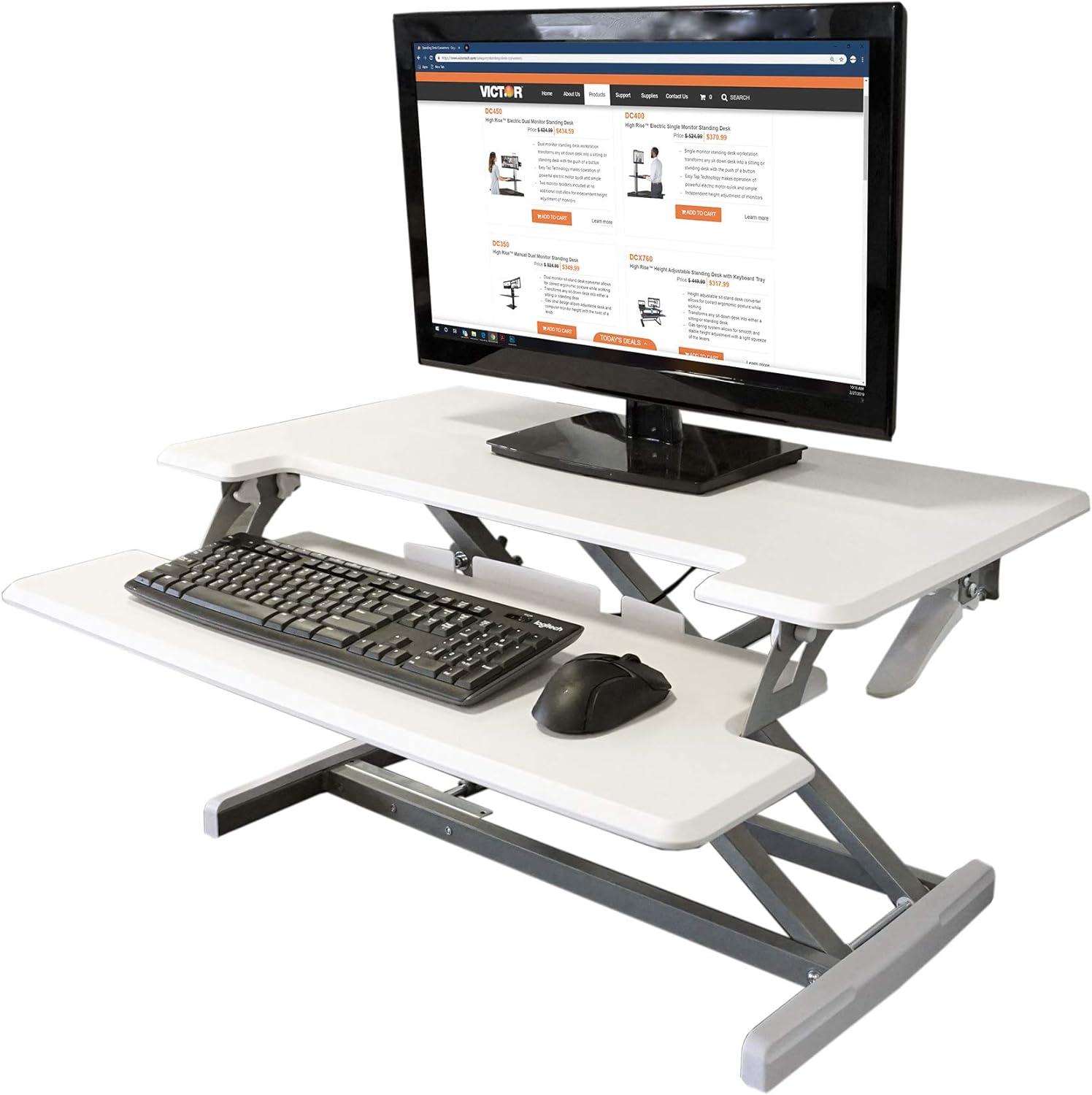 White Steel and Wood Height Adjustable Standing Desk Converter