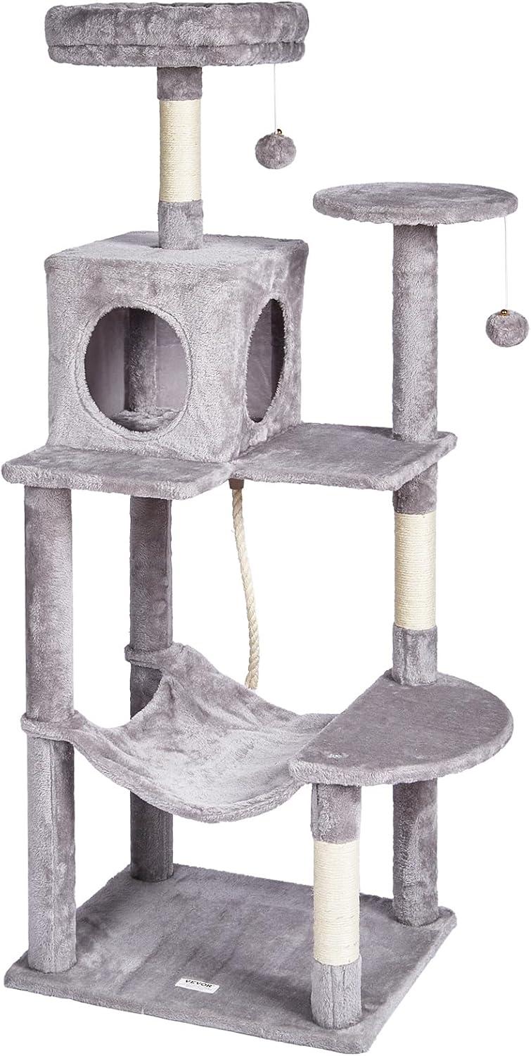 Light Grey 56.2" Cat Tree Tower with Hammock and Condo