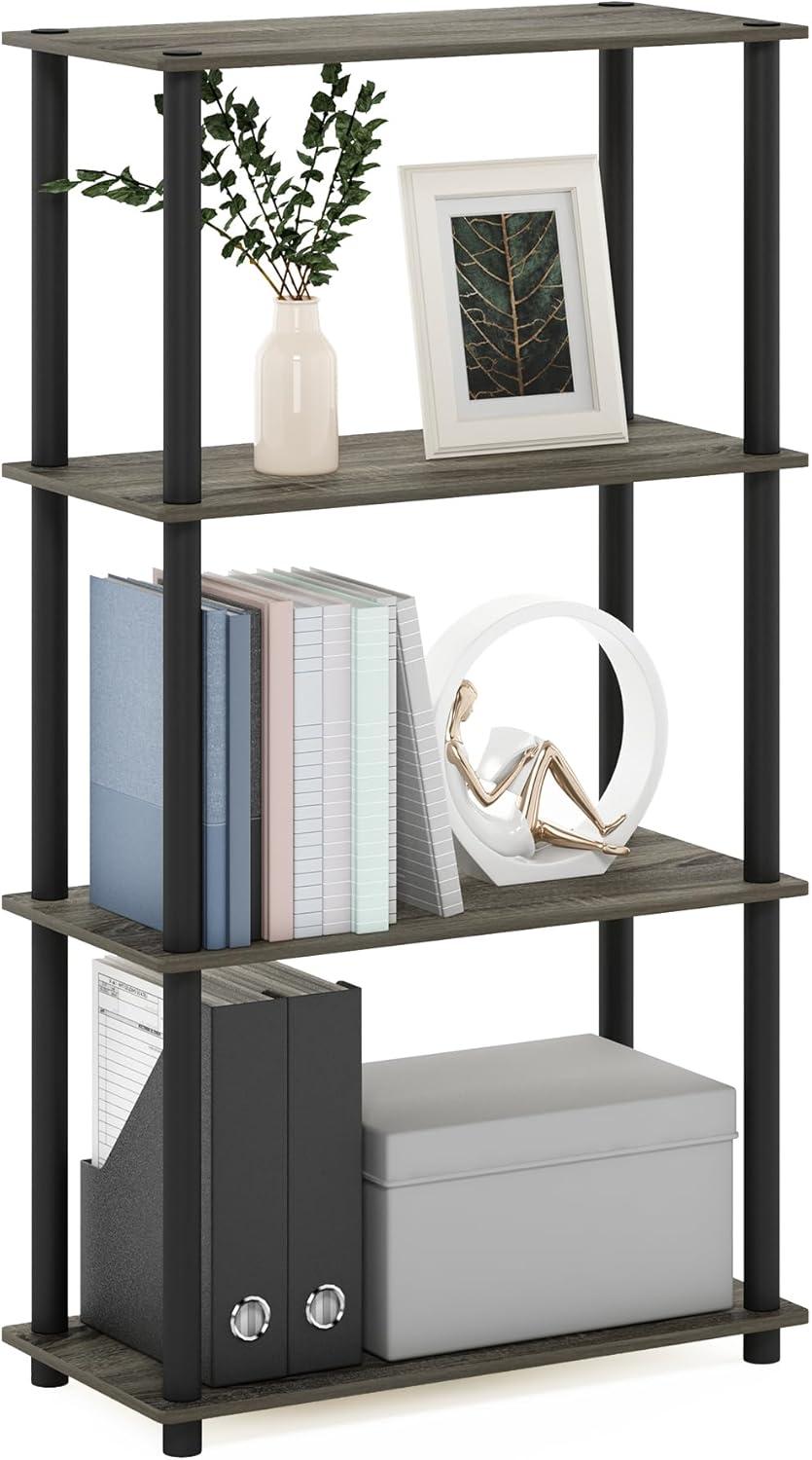 Furinno 18028GYW-BK Turn-S-Tube 4-Tier Multipurpose Shelf Display Rack with Square Tube - French Oak Grey & Black
