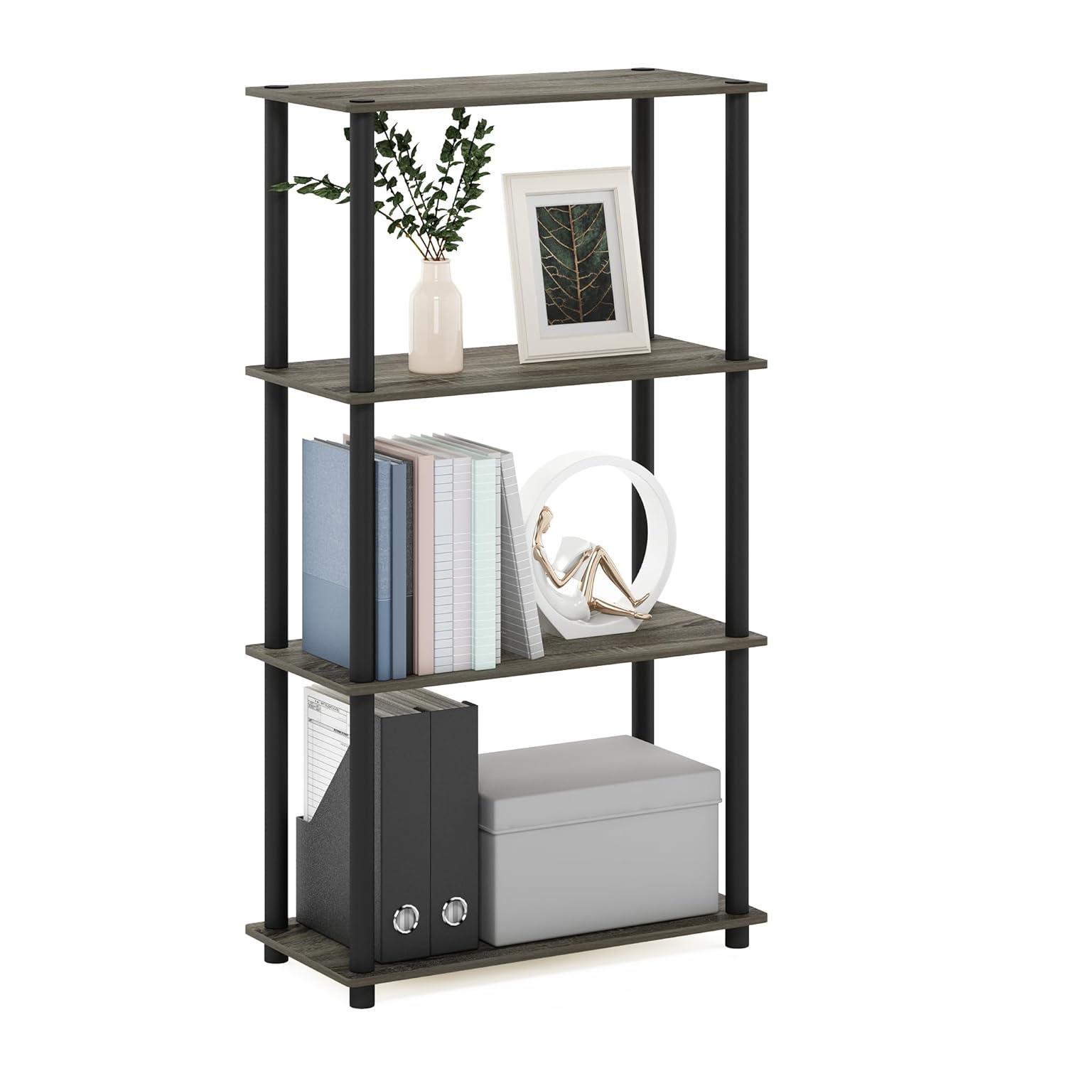 Furinno 18028GYW-BK Turn-S-Tube 4-Tier Multipurpose Shelf Display Rack with Square Tube - French Oak Grey & Black