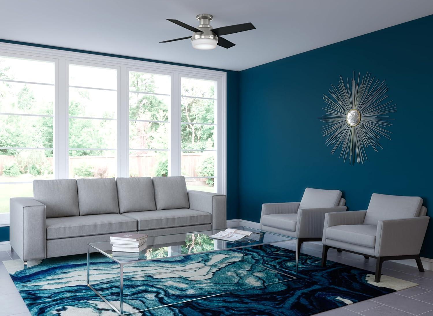 Dempsey Low Profile 44" 4 - Blade Indoor Flush Mount Small Room Ceiling Fan with Lights and Remote