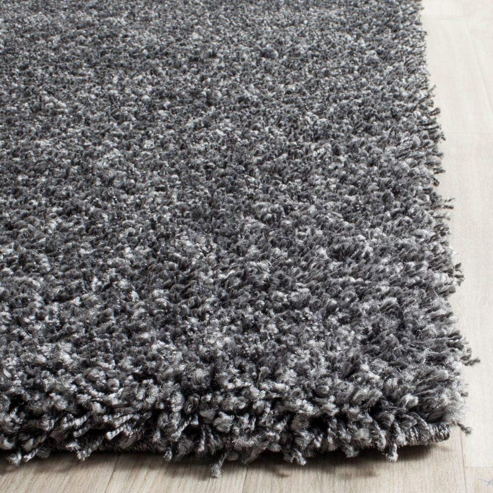 Luxurious Dark Grey Shag Area Rug, 5'3" x 7'6", Stain-Resistant Synthetic