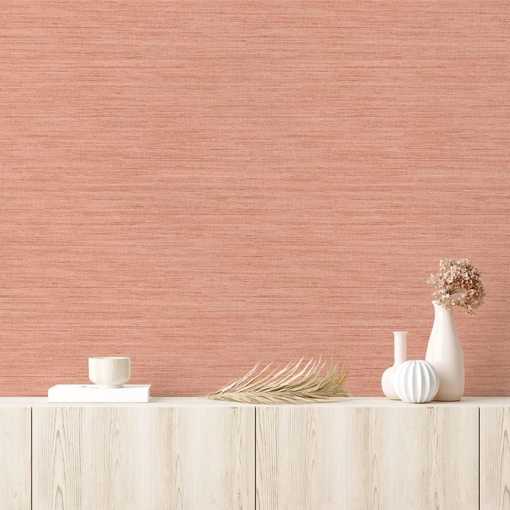 Tempaper & Co.® Fauz Horizontal Grasscloth Removable Peel and Stick Wallpaper, Textured Salmon, 28 sq. ft.: Vinyl, Prepasted