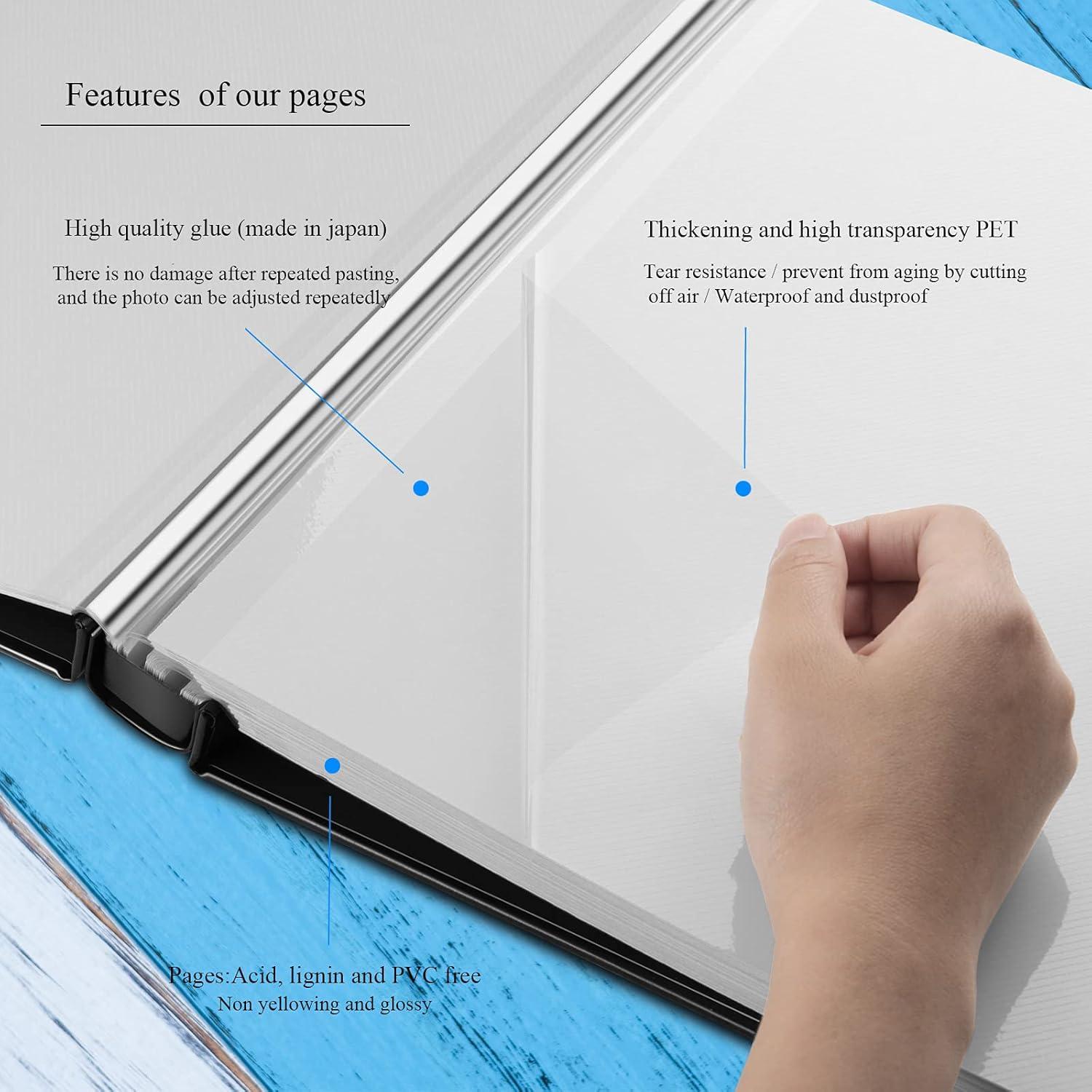 Photo Album Self Adhesive 80 Sticky Pages Leather Cover Scrapbook Photos Book for Christmas Gifts Wedding Large Picture Albums Hold 3x5 4X6 5X7 8X10 Black