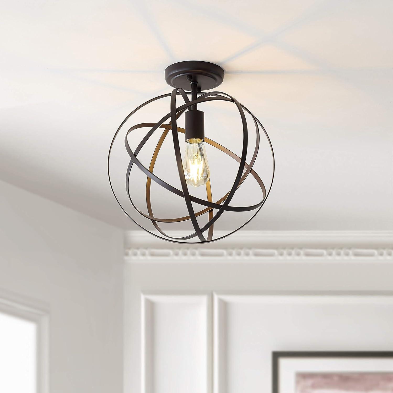 JONATHAN  Y Alma 13" Metal Orb Contemporary 1 -Light 13-in Polished Bronze Semi Flush Mount Light