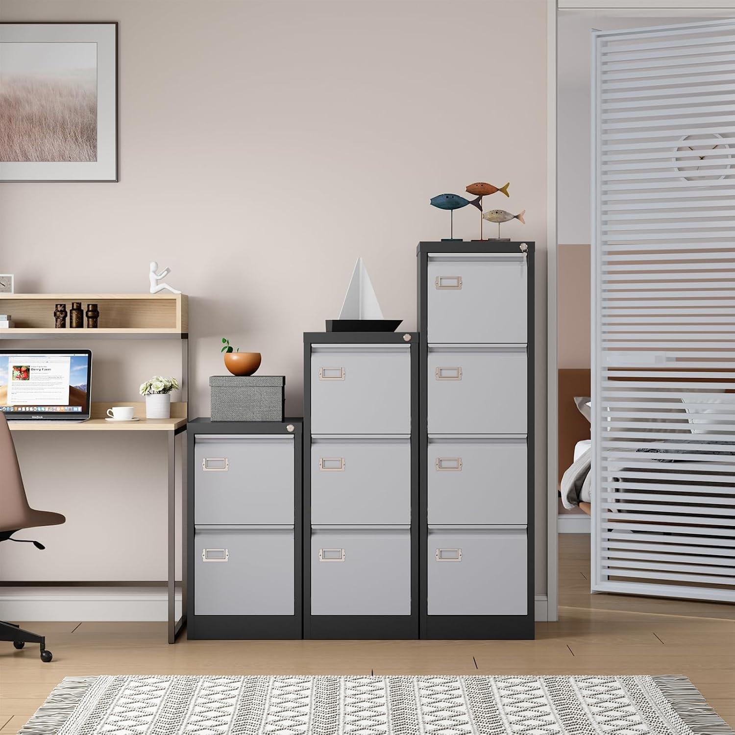 Black and Grey 4-Drawer Lockable Metal Filing Cabinet