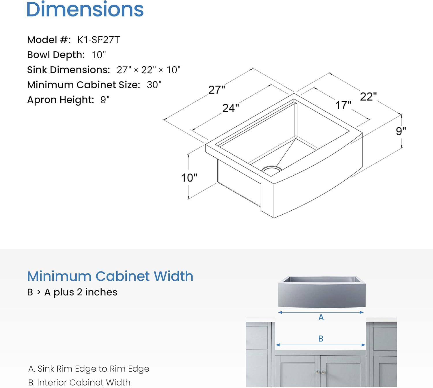 27'' L Farmhouse / Apron Single Bowl Stainless Steel Kitchen Sink