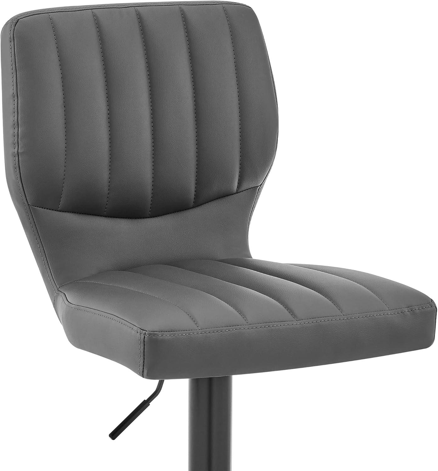 Contemporary Gray Leather Swivel Bar Stool with Adjustable Height