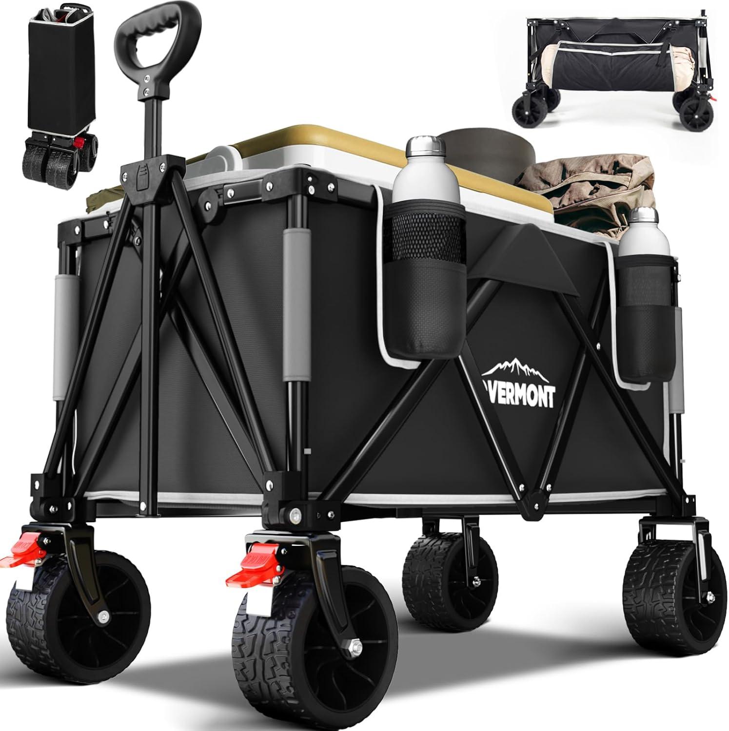 Overmont Black Heavy Duty Collapsible Wagon with All-Terrain Wheels